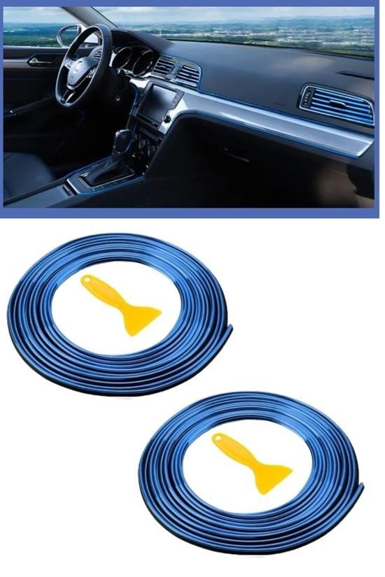 BUFFER® Mavi Araba OtoTrim Dekorasyon Şeridi Kauçuk Elastik Kolay Kurulum 5 metre Şerit Bant