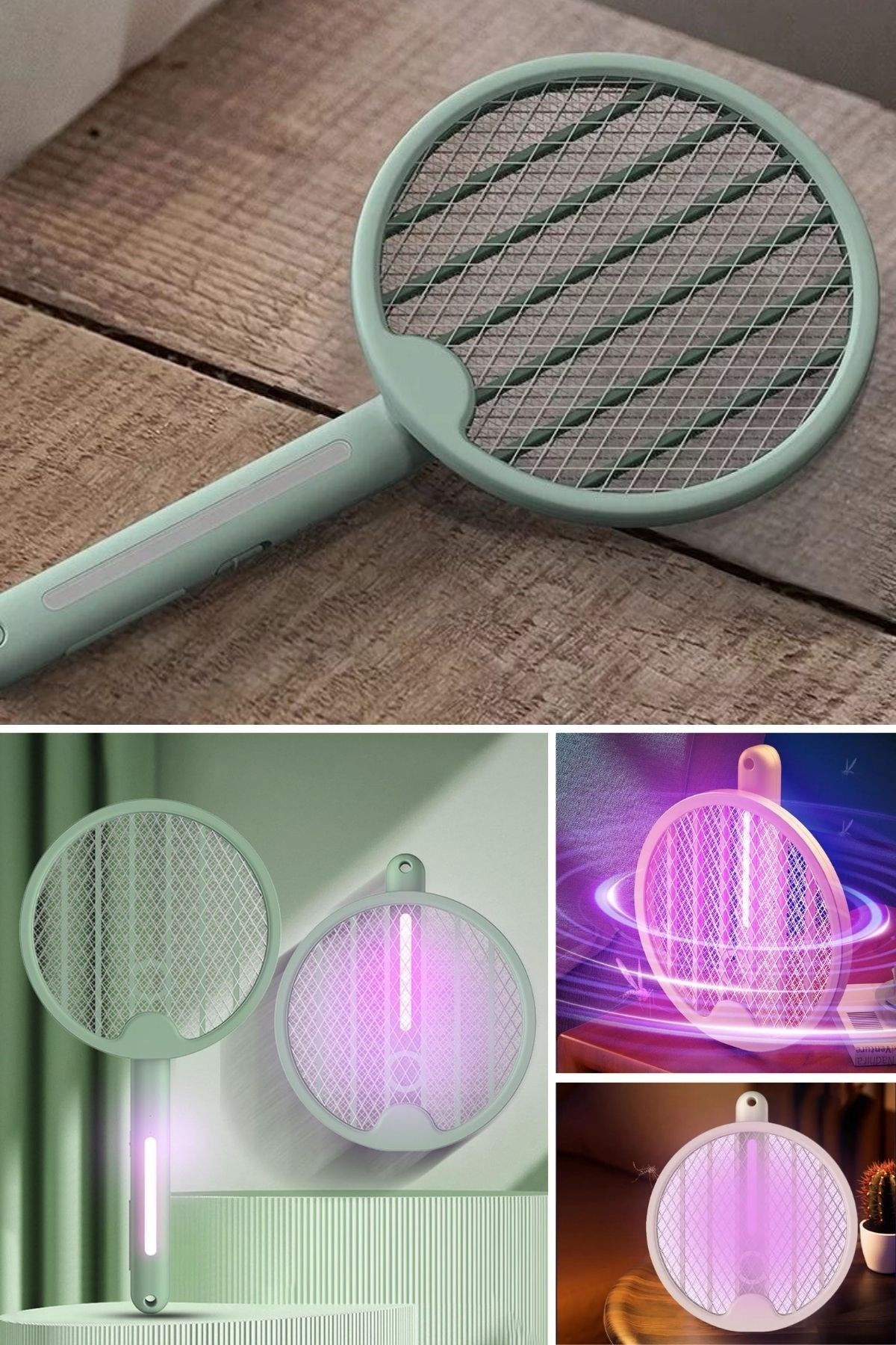 BUFFER® Tenis Raketi Tipi Masaüstü Olabilen Gece Lambalı Sinek Kovucu,Öldürücü Raket