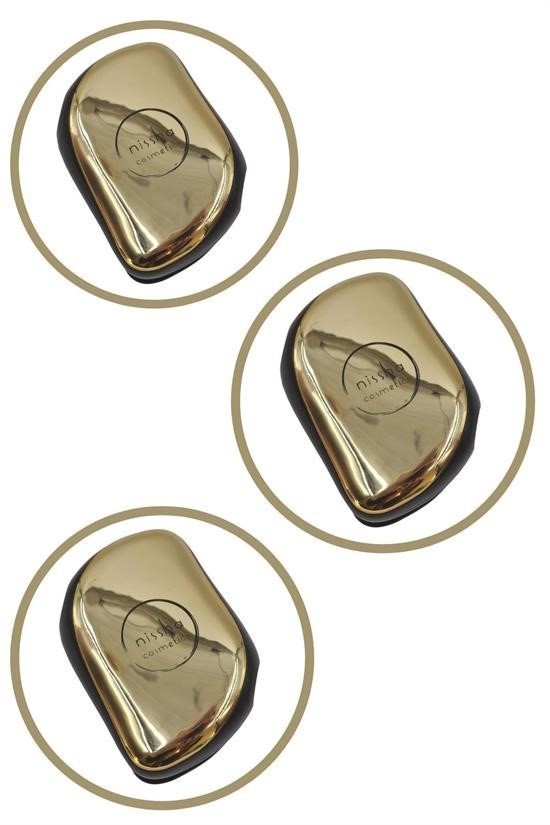 BUFFER® Nissha Elektriklenmeyi Önleyen Anti Statik Saç Düzleştirici Kapaklı Gold Saç Fırçası Tarak
