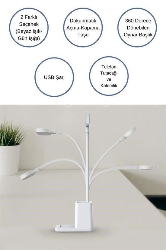 BUFFER® Kalemlikli USBli Dokunmatik 3 Kademeli 360 Derece Özel Göz Korumalı led Lityum Masa Lambası