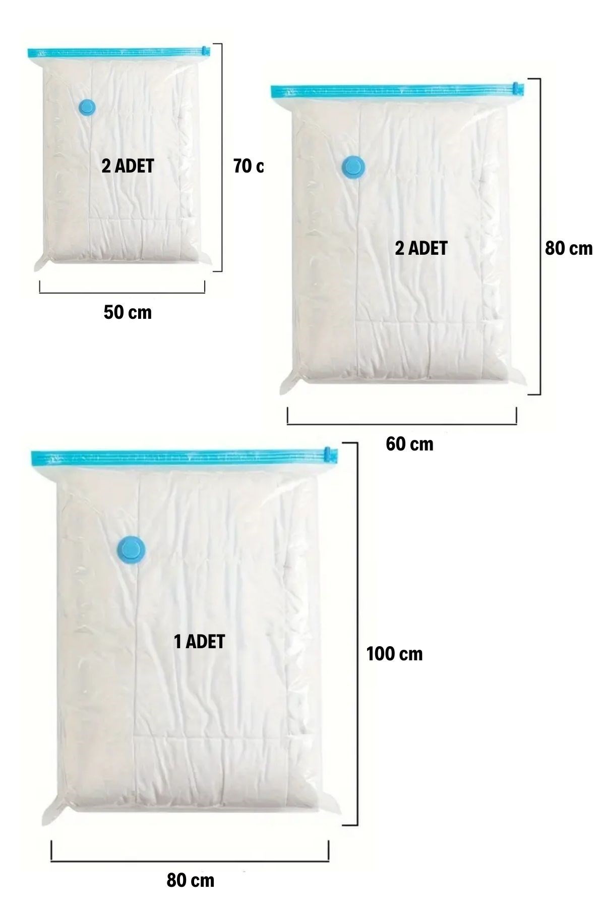 BUFFER® Giysi İçin Vakumlu Saklama Torbaları 5li Vakumlu Hurç