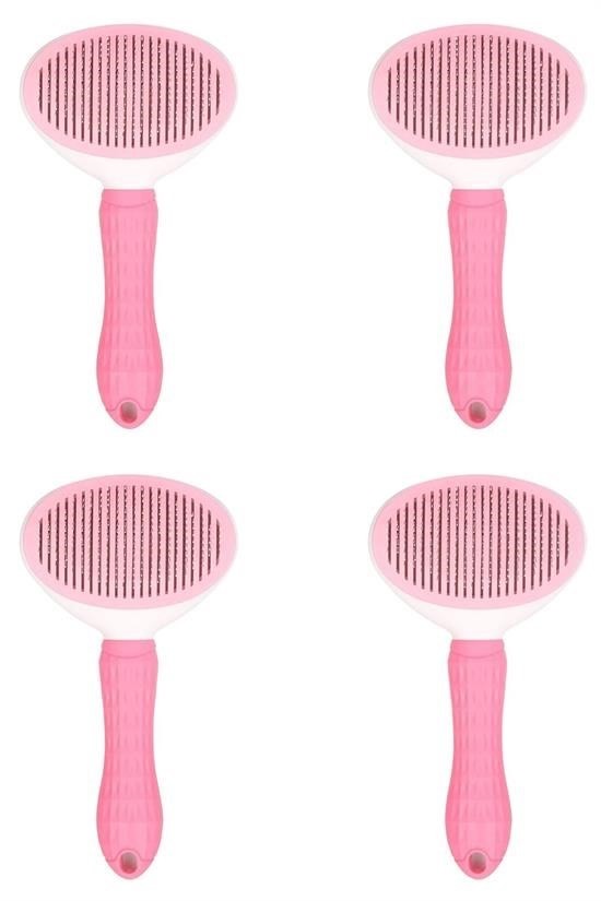 BUFFER® Kedi Köpek Tüy Toplayıcı Kendini Temizleyebilen Ergonomik Saplı Evcil Hayvan Tarağı Pembe