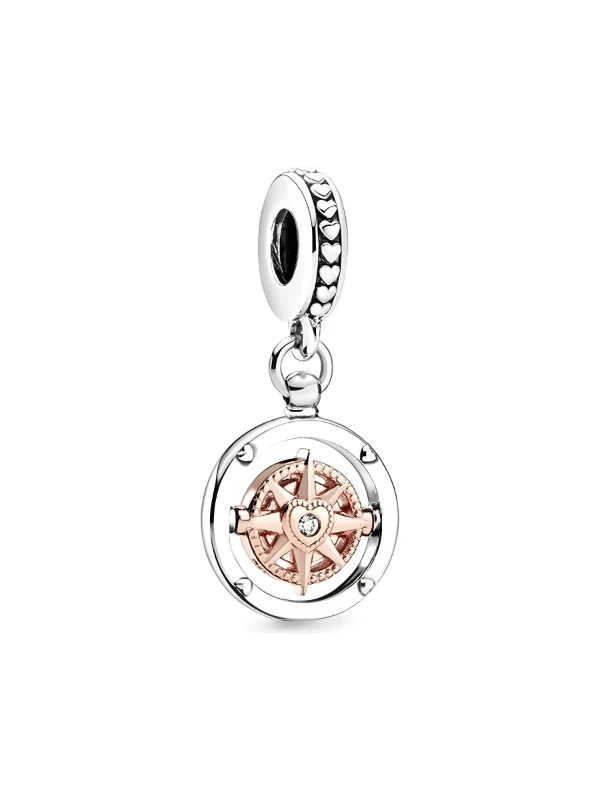 925 Ayar Gümüş Kalpli Dönen Pusula Charm