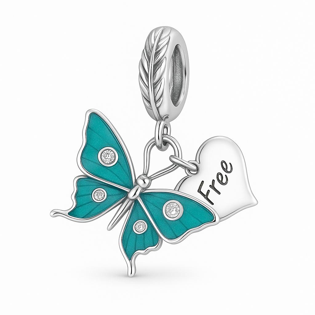 925 Ayar Gümüş Zarif Ay Işığı Turkuaz Kelebek Gümüş Charm
