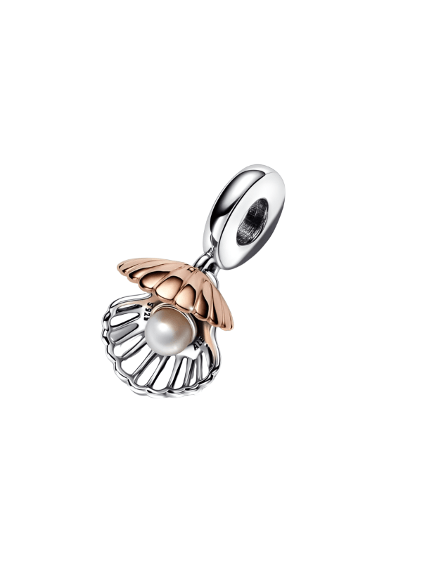 925 Ayar Gümüş Rose Gold Deniz Kabuğu & Tatlı Su Kültür İncisi Sallantılı Charm
