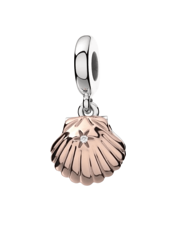 925 Ayar Gümüş Rose Gold Deniz Kabuğu & Tatlı Su Kültür İncisi Sallantılı Charm