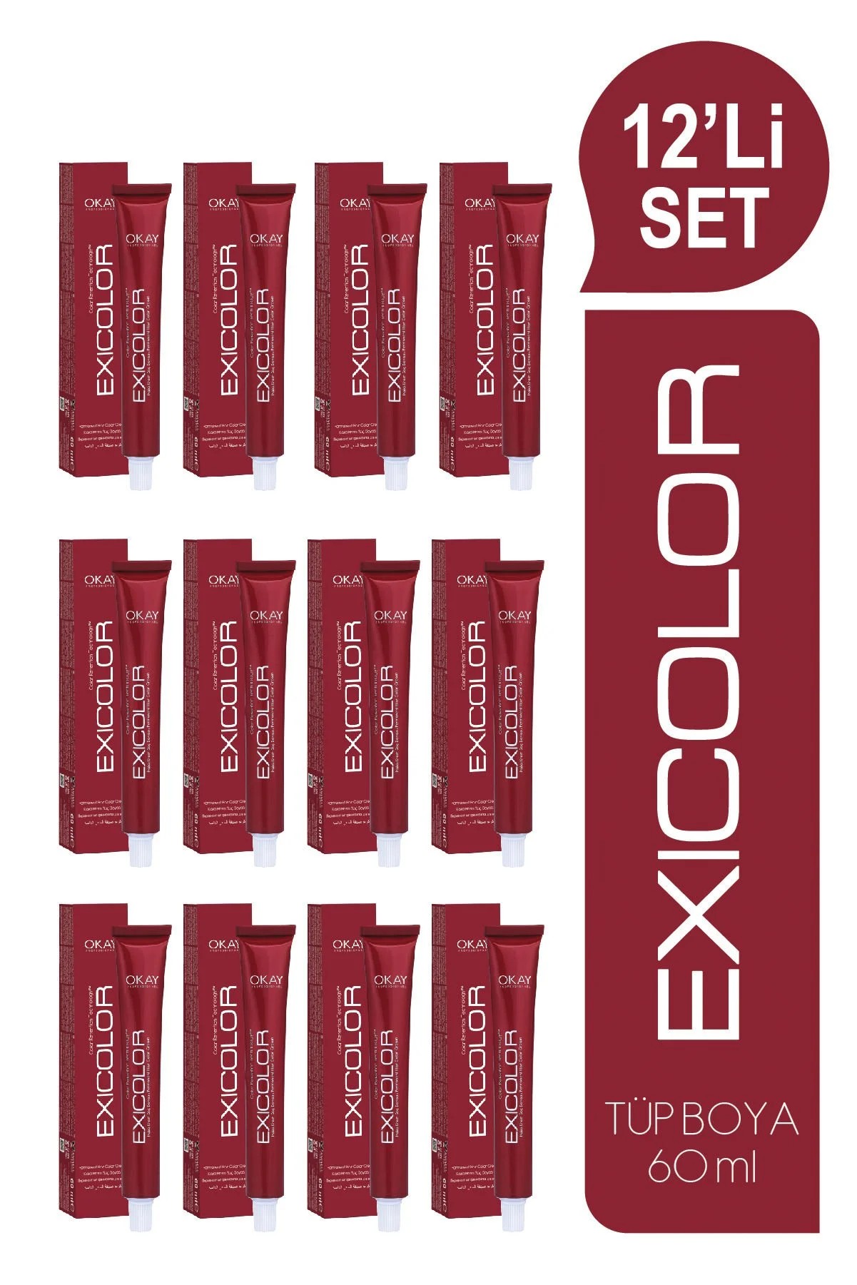 EXICOLOR 12'Lİ SET 5.46 AÇIK KAHVE BAKIR KIZIL Kalıcı Krem Saç Boyası (60ml x 12 adet)