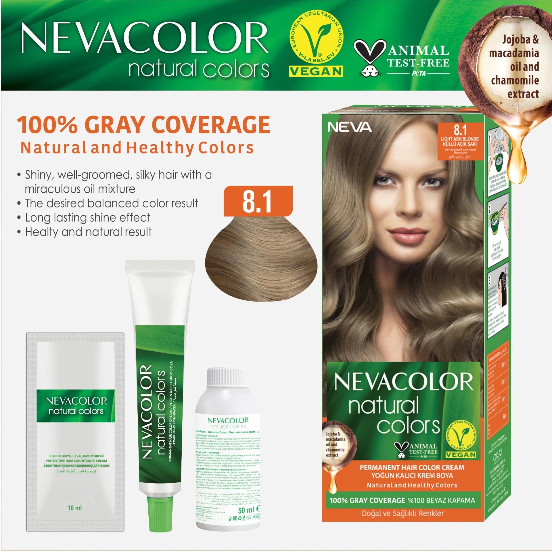 Natural Colors 2'Lİ SET 8.1 KÜLLÜ AÇIK SARI Kalıcı Krem Saç Boyası Seti