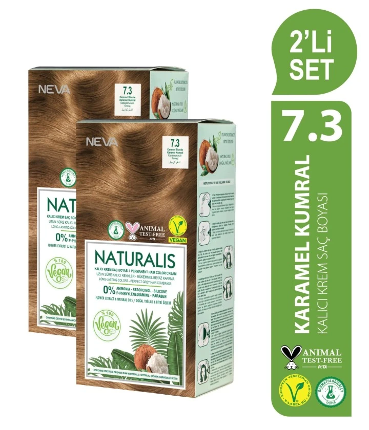 NATURALIS (vegan) 2'Lİ SET 7.3 KARAMEL KUMRAL Kalıcı Krem Saç Boyası Seti
