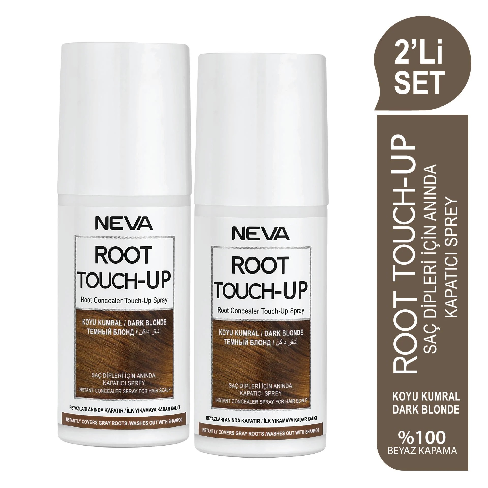 NEVA ROOT TOUCH-UP 2'Lİ SET KOYU KUMRAL Saç Dipleri İçin Anında Kapatıcı Sprey 75ml