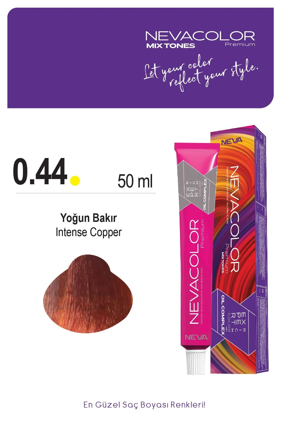 Nevacolor Premium 0.44 Yoğun Bakır - Kalıcı Krem Saç Boyası 50 g Tüp