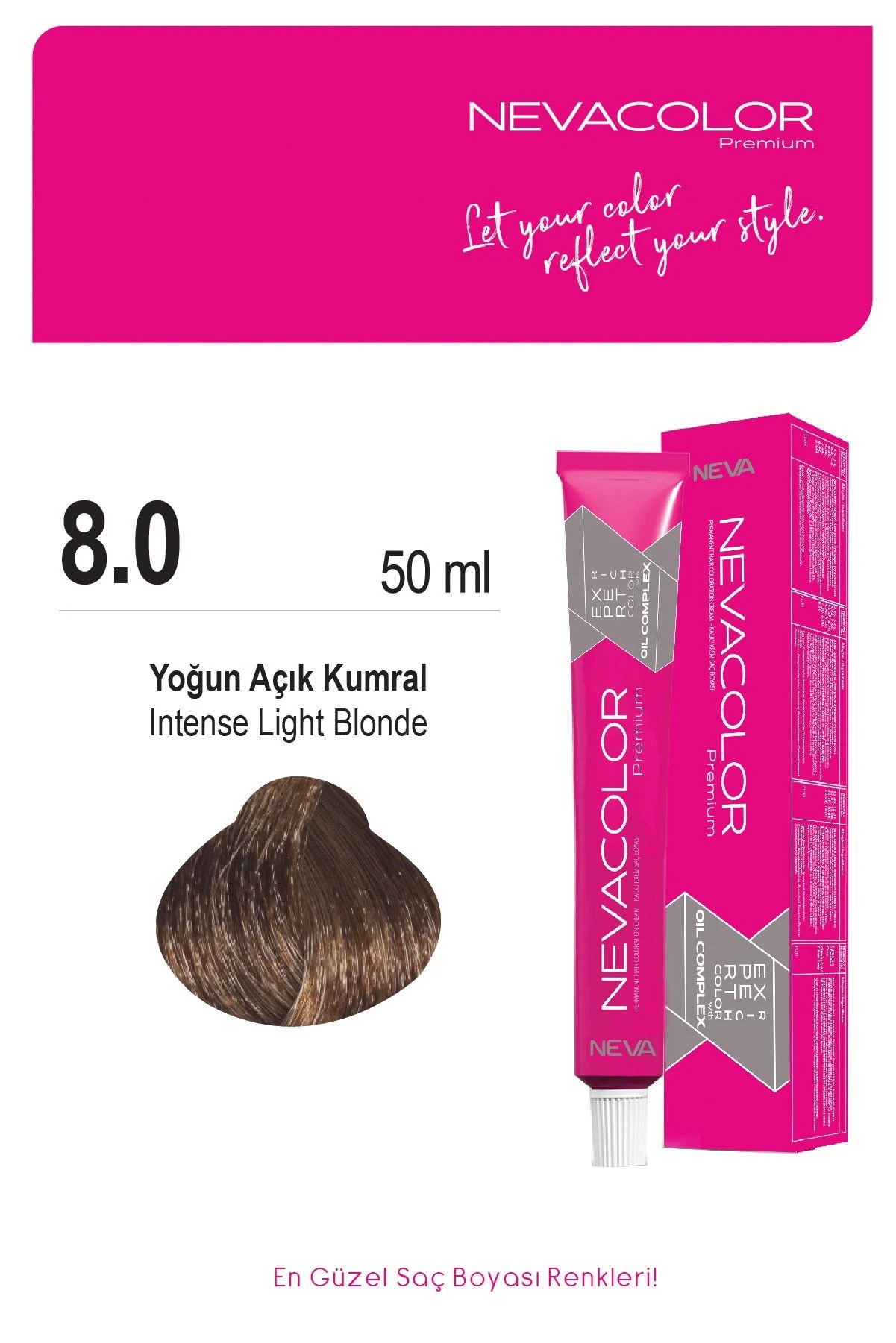 Nevacolor Premium 8.0 Yoğun Açık Kumral - Kalıcı Krem Saç Boyası 50 g Tüp