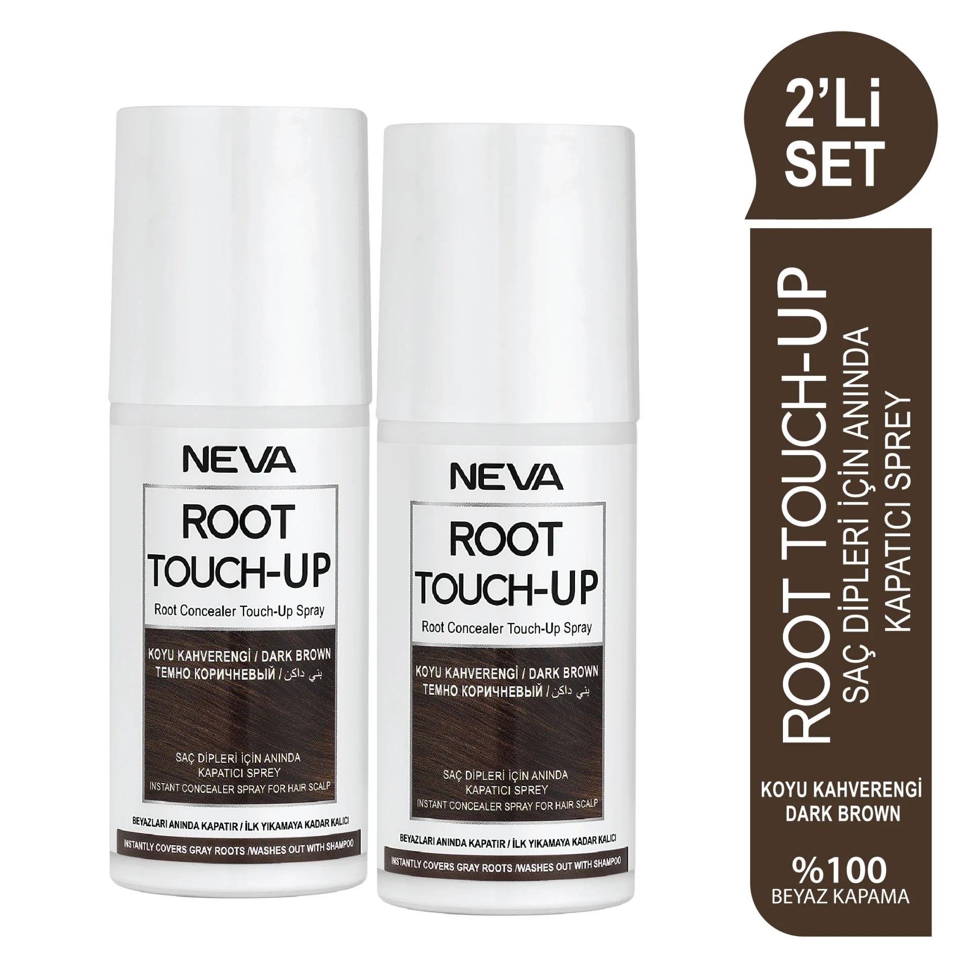 NEVA ROOT TOUCH-UP 2'Lİ SET KOYU KAHVE Saç Dipleri İçin Anında Kapatıcı Sprey 75ml