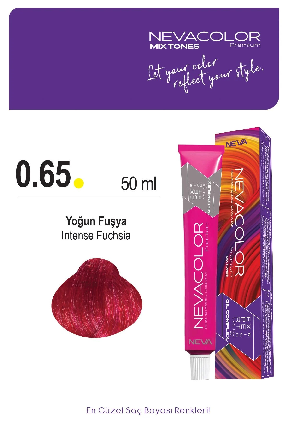 Nevacolor Premium 0.65 Yoğun Fuşya - Kalıcı Krem Saç Boyası 50 g Tüp