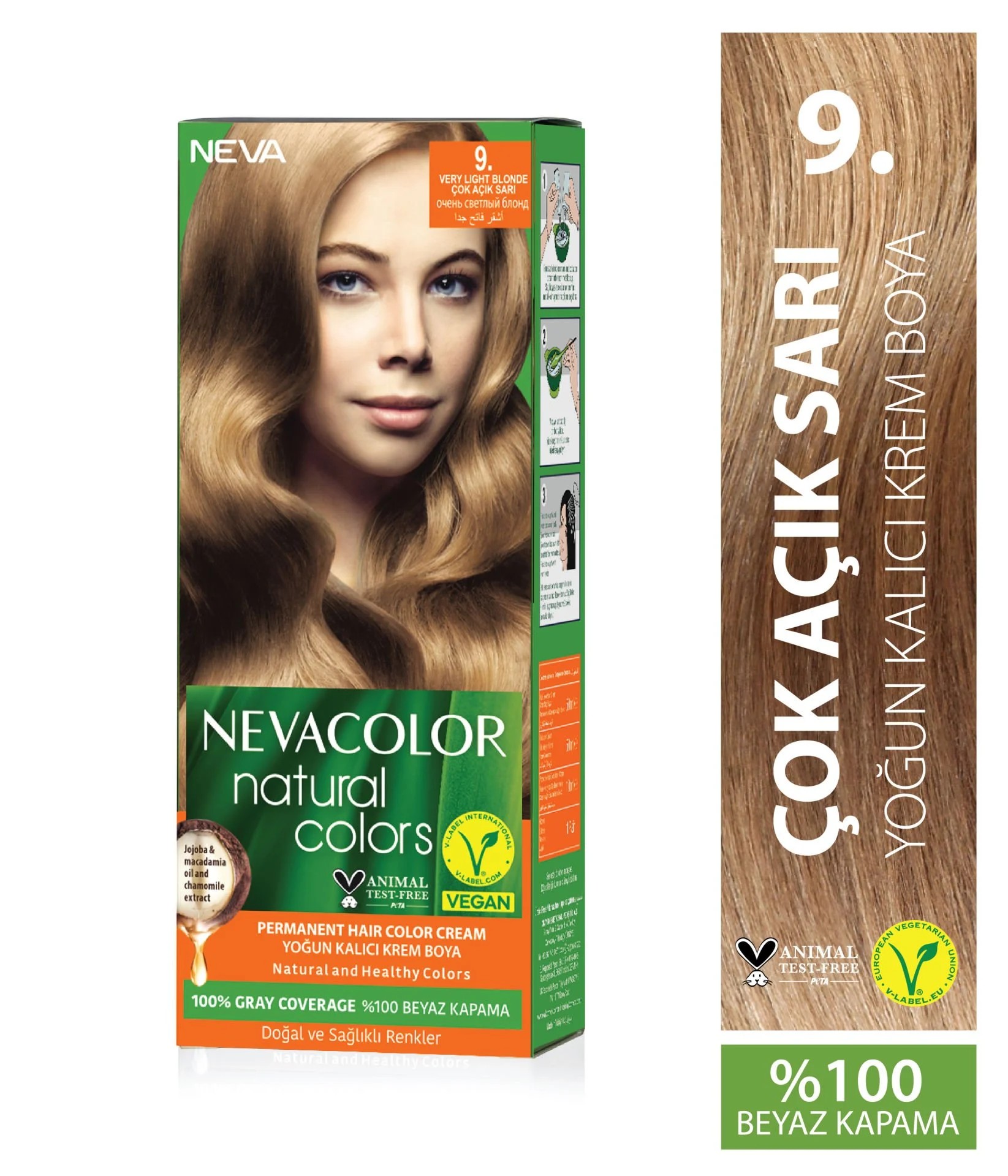 Nevacolor Natural Colors 9. Çok Açık Sarı - Kalıcı Krem Saç Boyası Seti