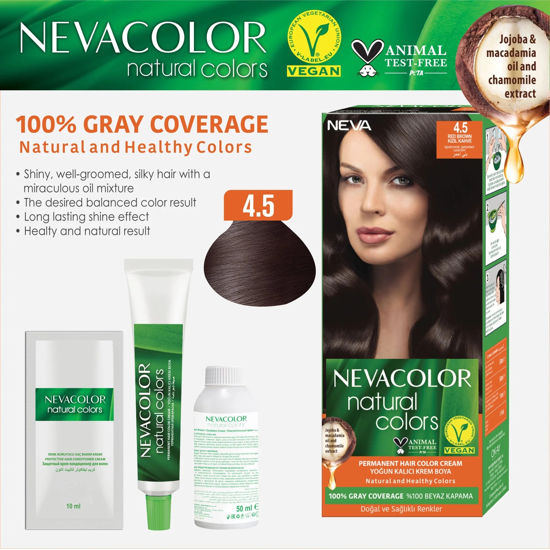 Natural Colors 2'Lİ SET 4.5 KIZIL KAHVE Kalıcı Krem Saç Boyası Seti