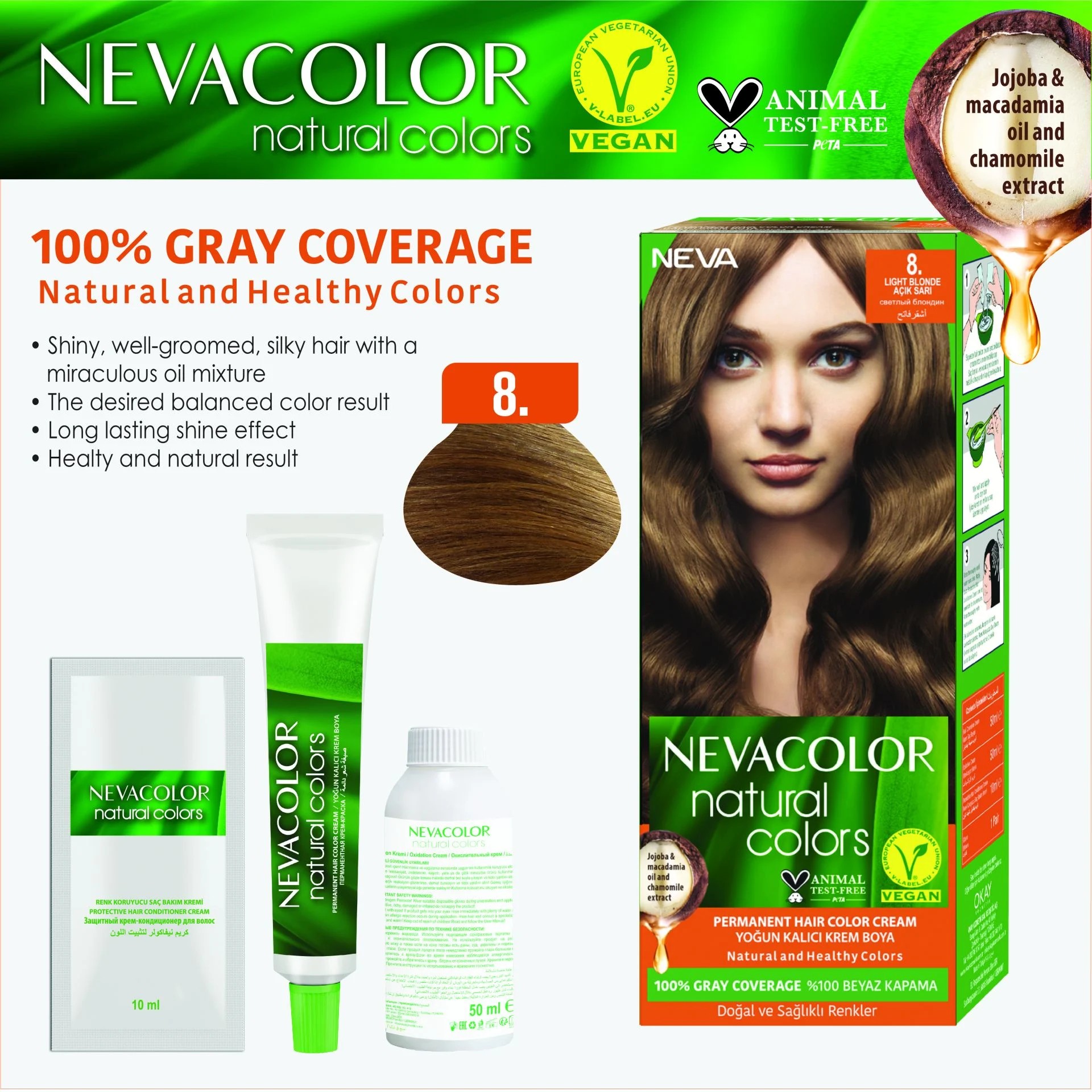 Natural Colors 2'Lİ SET 8. AÇIK SARI Kalıcı Krem Saç Boyası Seti