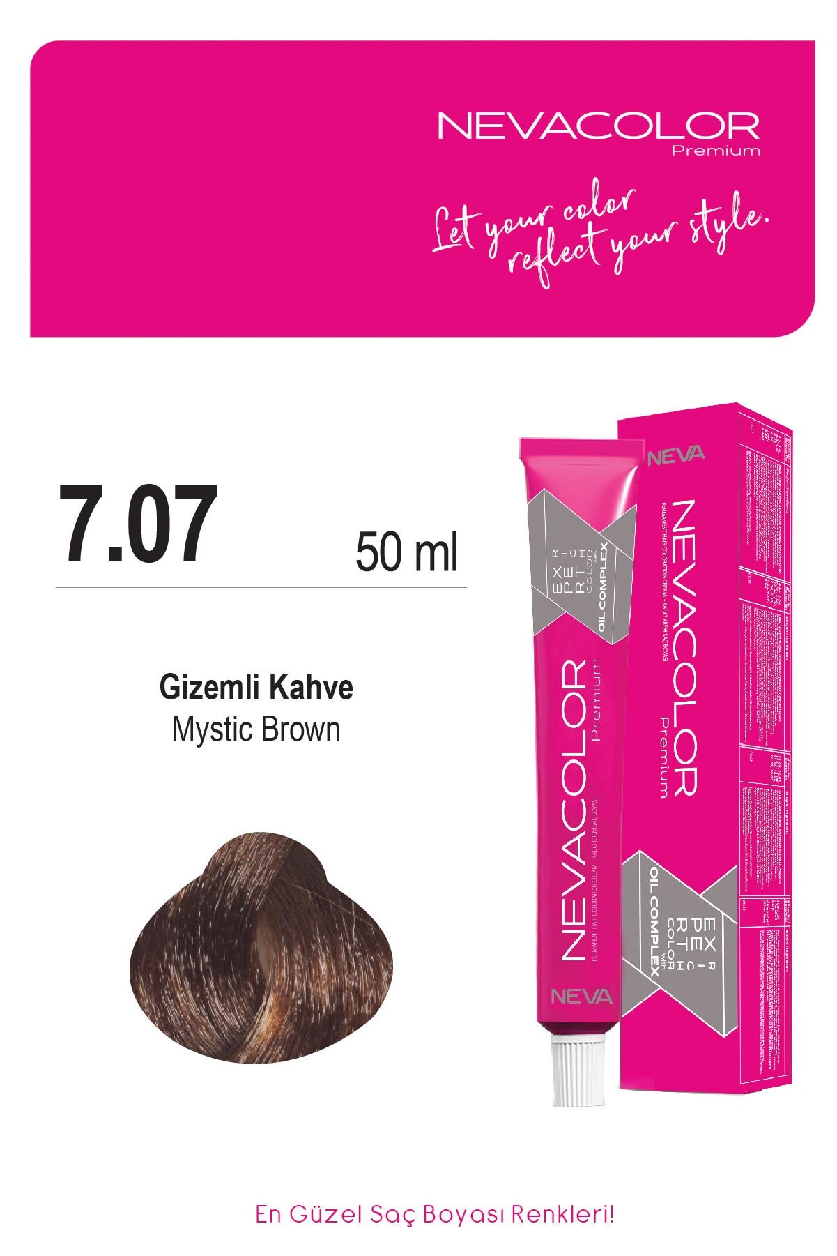 Nevacolor Premium 7.07 Gizemli Kahve - Kalıcı Krem Saç Boyası 50 g Tüp