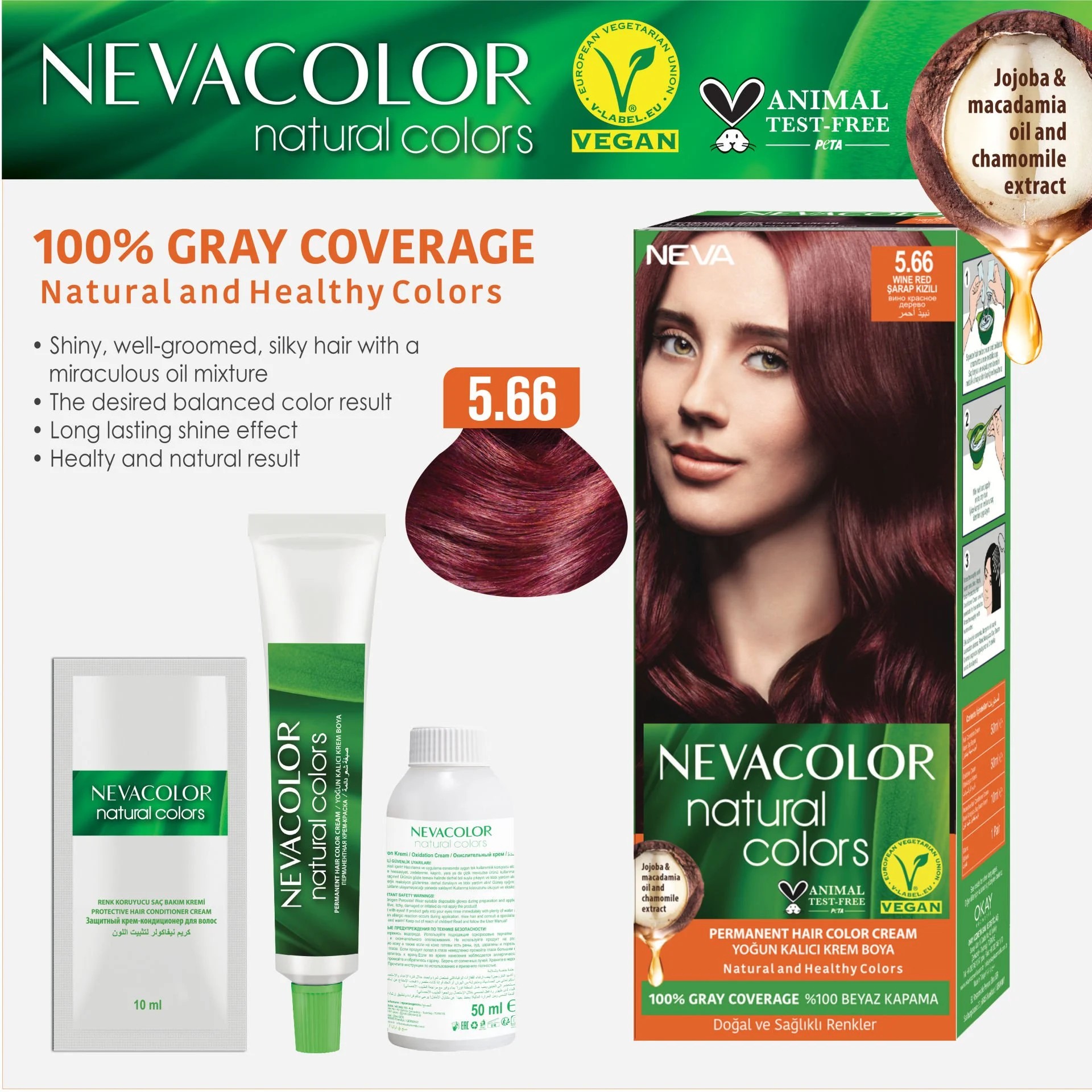Nevacolor Natural Colors 5.66 Şarap Kızılı - Kalıcı Krem Saç Boyası Seti
