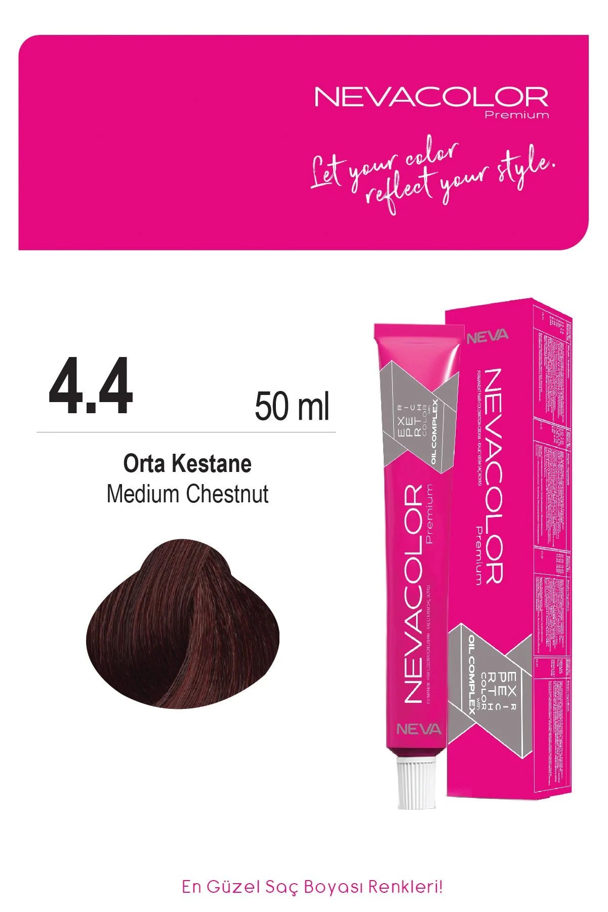 Nevacolor Premium 4.4 Orta Kestane - Kalıcı Krem Saç Boyası 50 g Tüp