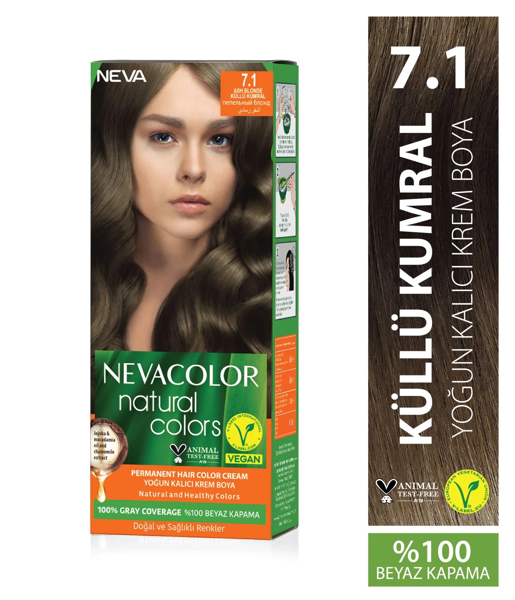 Nevacolor Natural Colors 7.1 Küllü Kumral - Kalıcı Krem Saç Boyası Seti