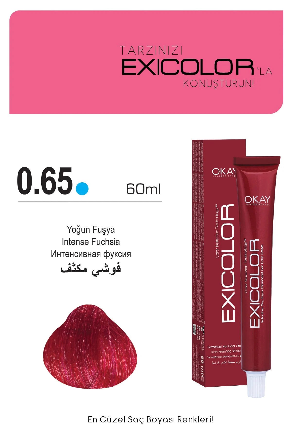 Exicolor 0.65 Yoğun Fuşya - Kalıcı Krem Saç Boyası 60 ml Tüp