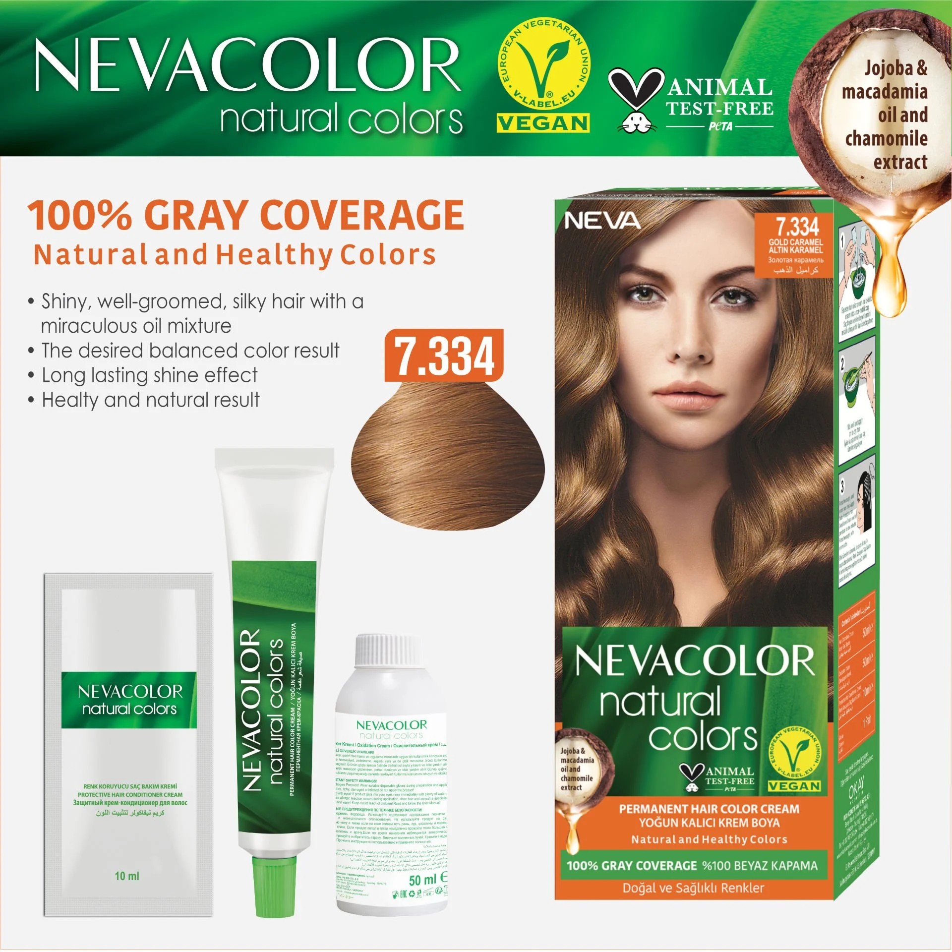 Natural Colors 2'Lİ SET 7.334 ALTIN KARAMEL Kalıcı Krem Saç Boyası Seti