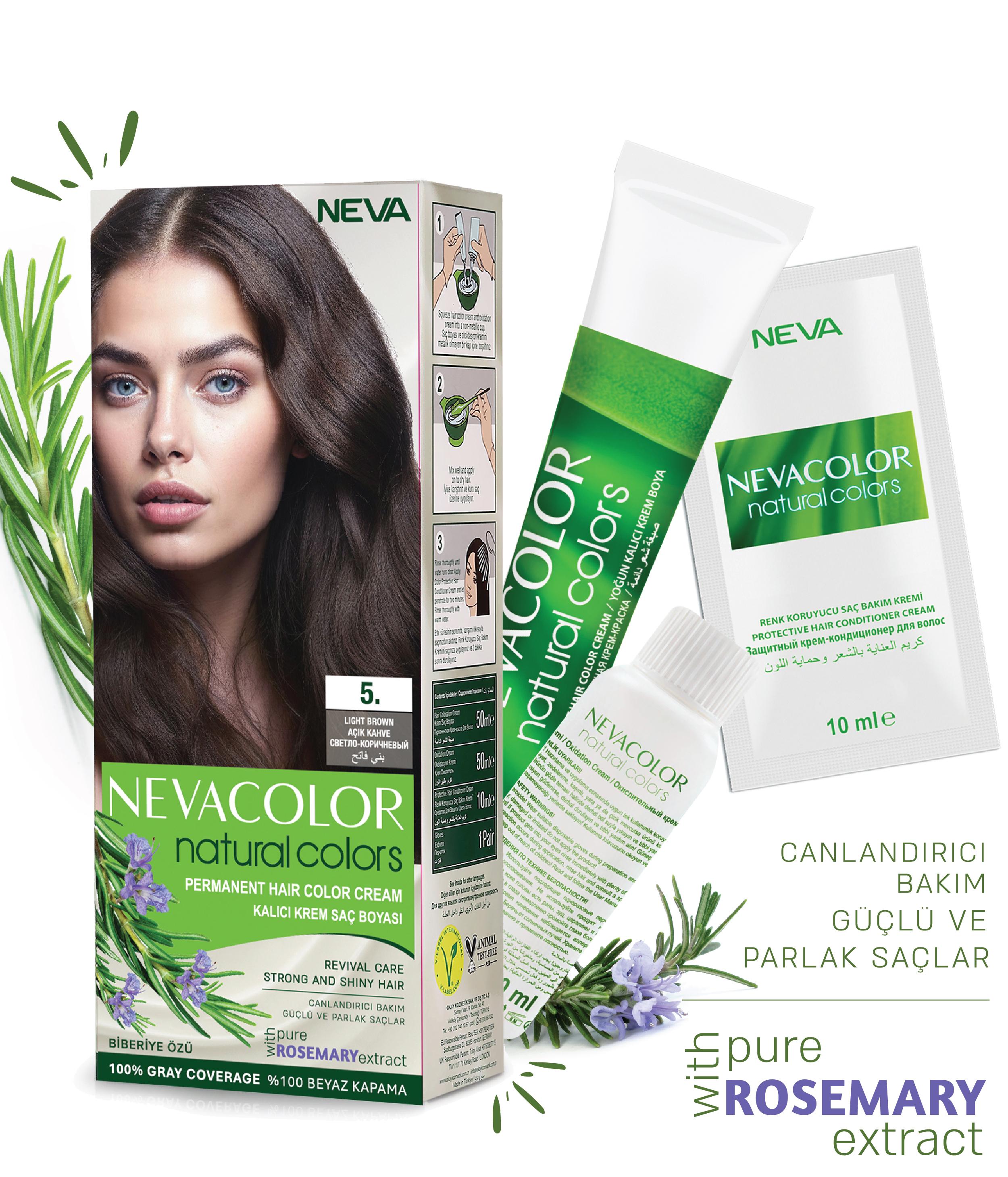 Nevacolor Natural Colors 5. Açık Kahve - Kalıcı Krem Saç Boyası Seti