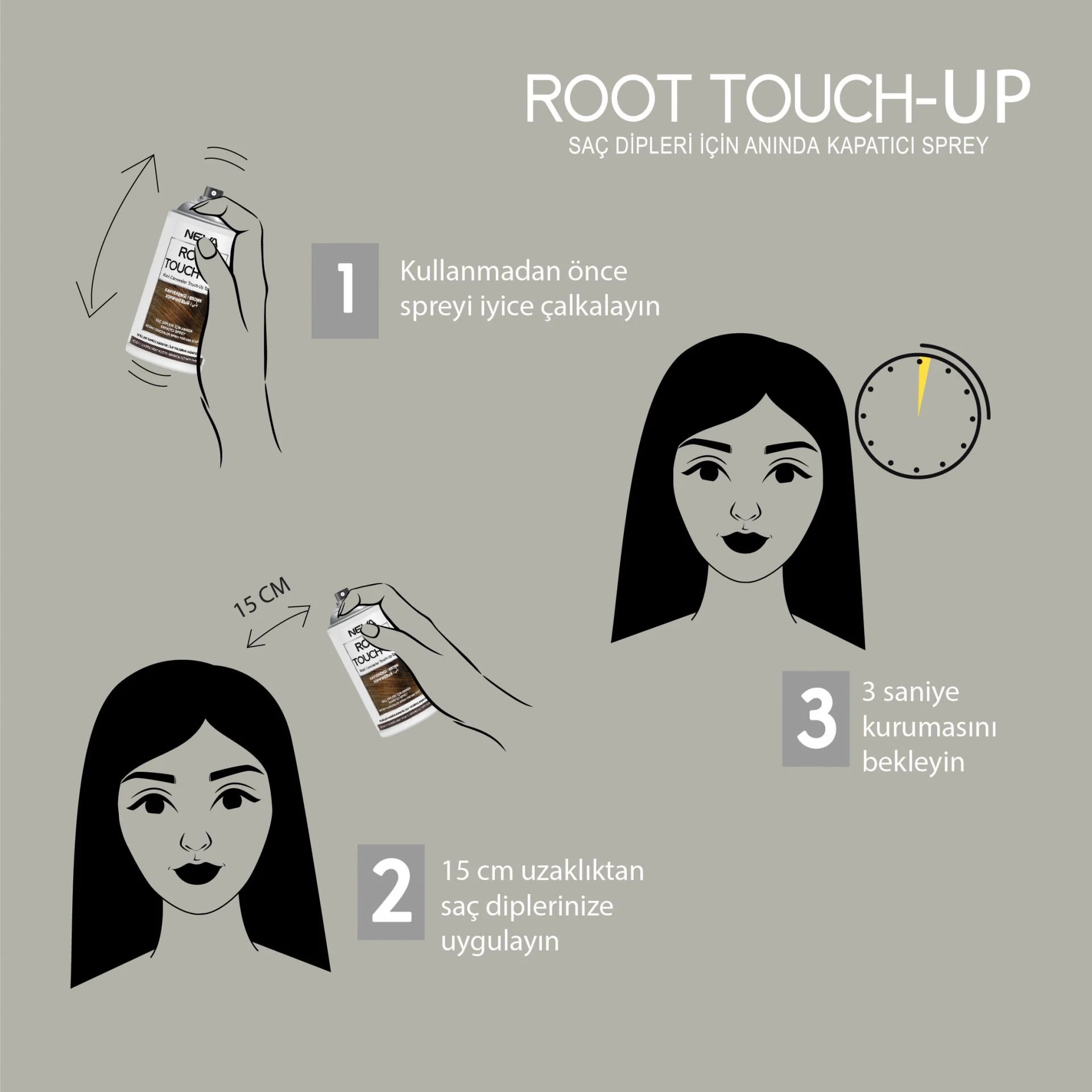 Root Touch Up Saç Dipleri İçin Anında Kapatıcı Sprey- Kahverengi 75ml