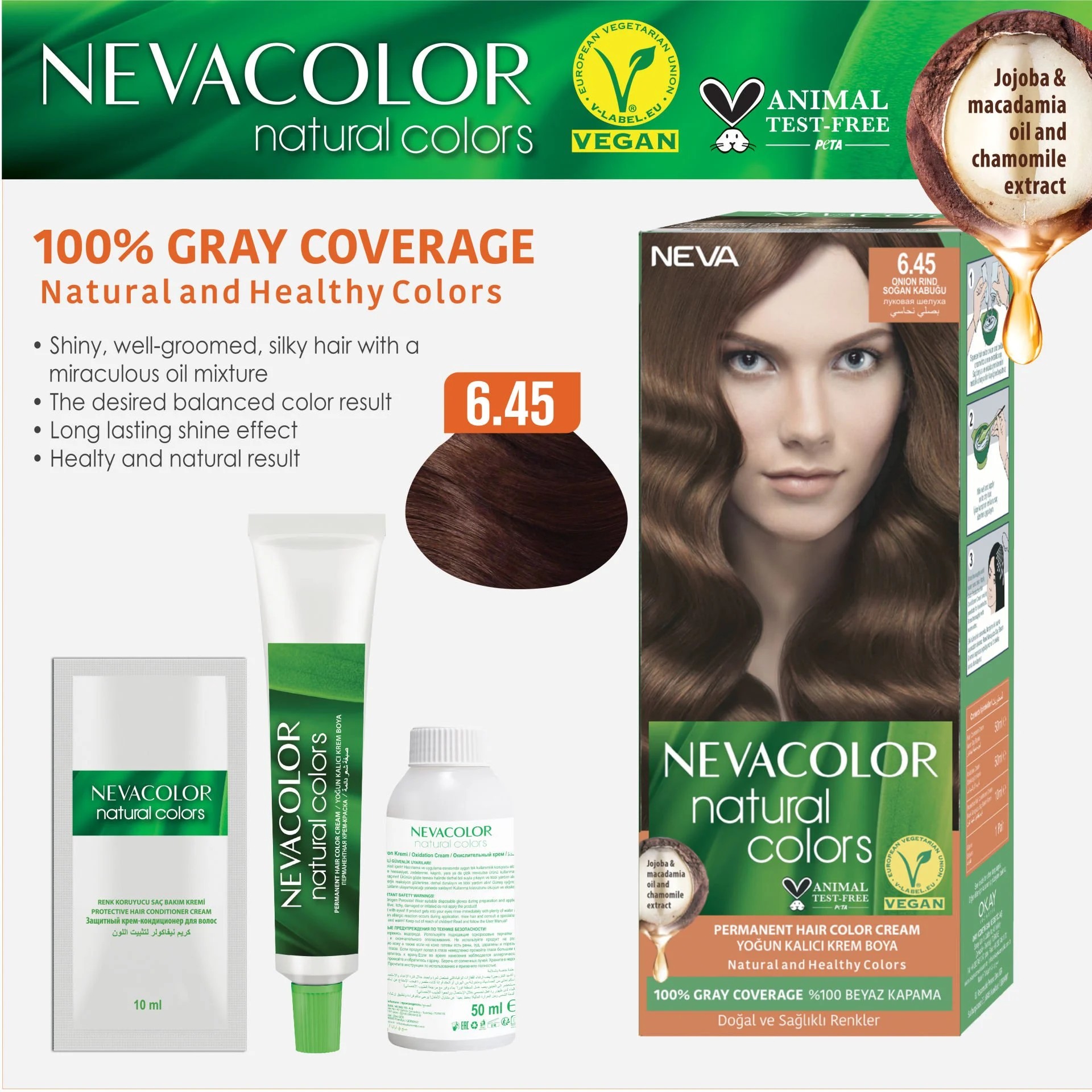 Nevacolor Natural Colors 6.45 Soğan Kabuğu - Kalıcı Krem Saç Boyası Seti