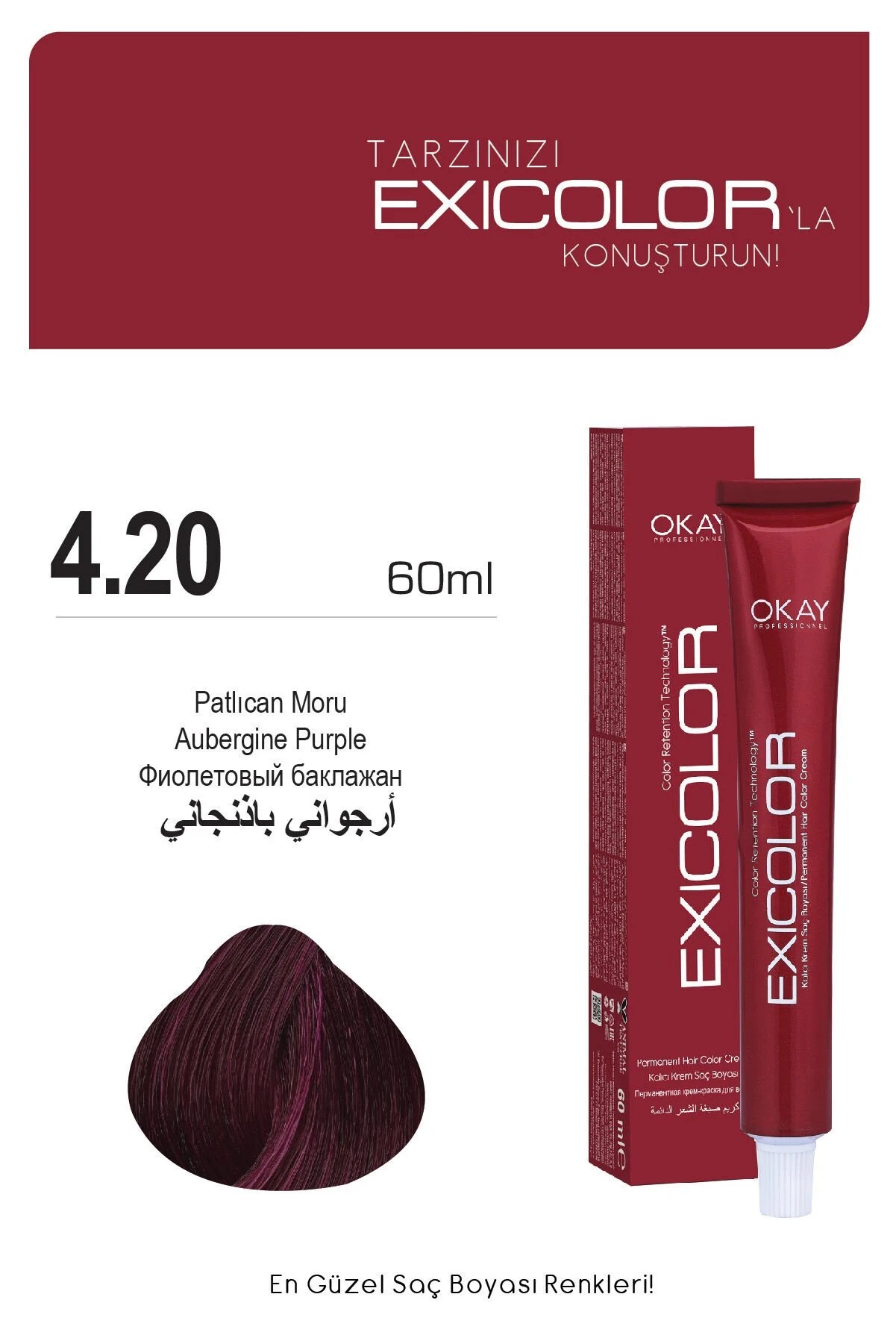 Exicolor 4.20 Patlıcan Moru - Kalıcı Krem Saç Boyası 60 ml Tüp