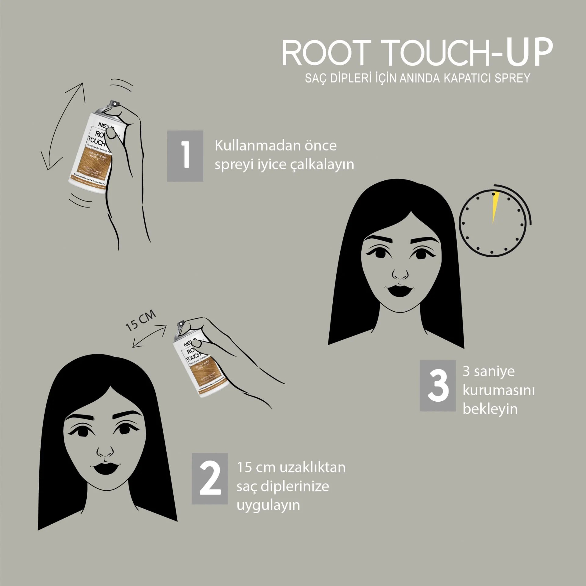 NEVA ROOT TOUCH-UP Saç Dipleri İçin Anında Kapatıcı Sprey- Sarı 75ml