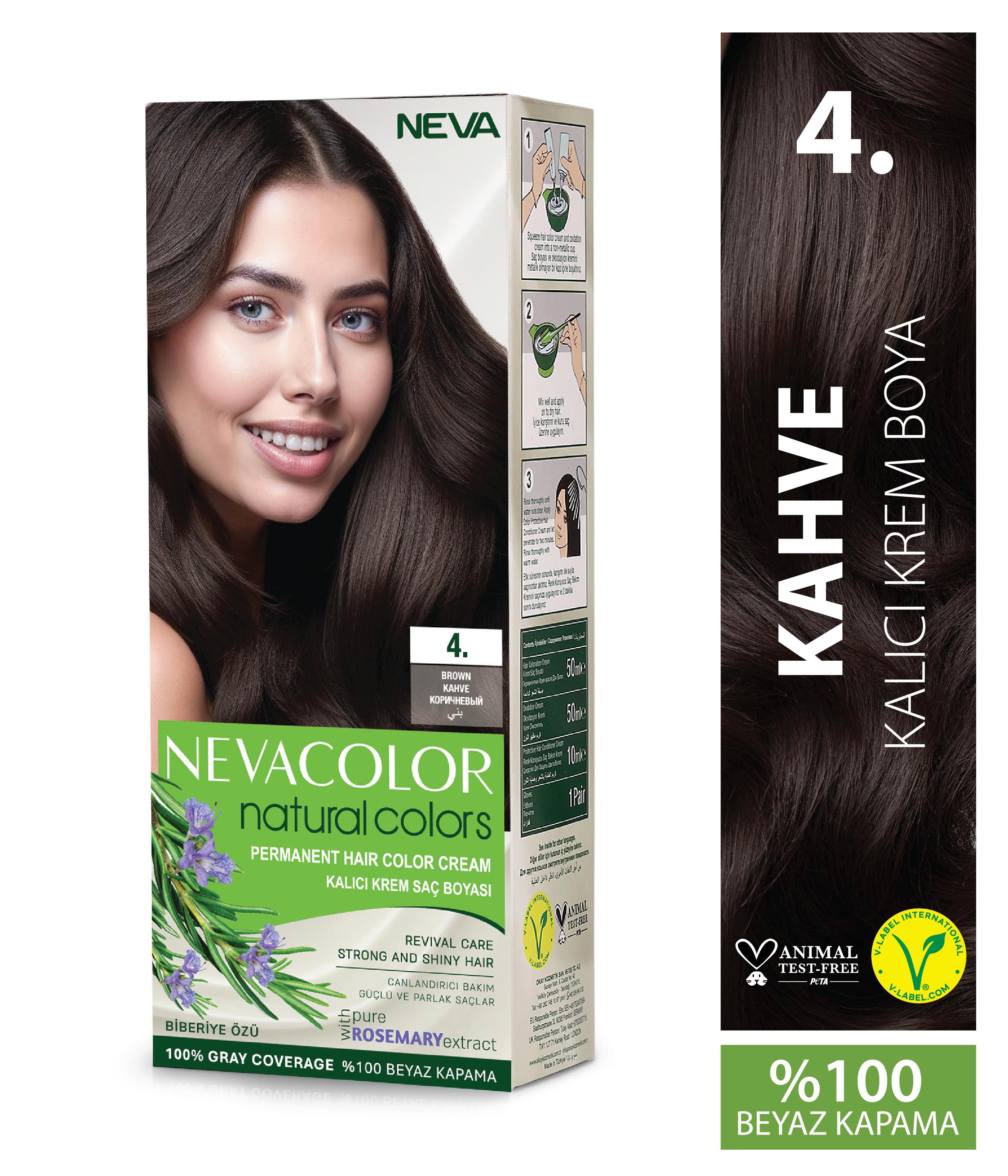 Nevacolor Natural Colors 4. Kahve - Kalıcı Krem Saç Boyası Seti