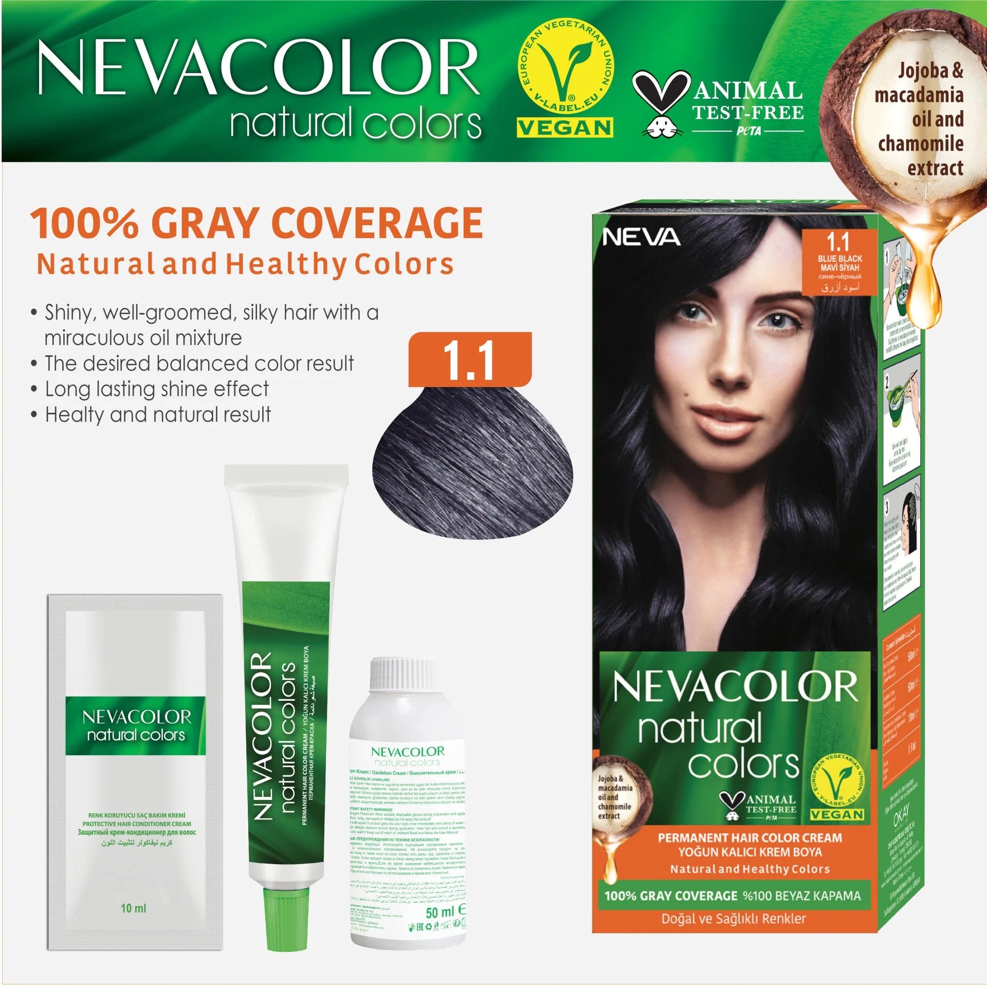 Natural Colors 2'Lİ SET 1.1 MAVİ SİYAH Kalıcı Krem Saç Boyası Seti