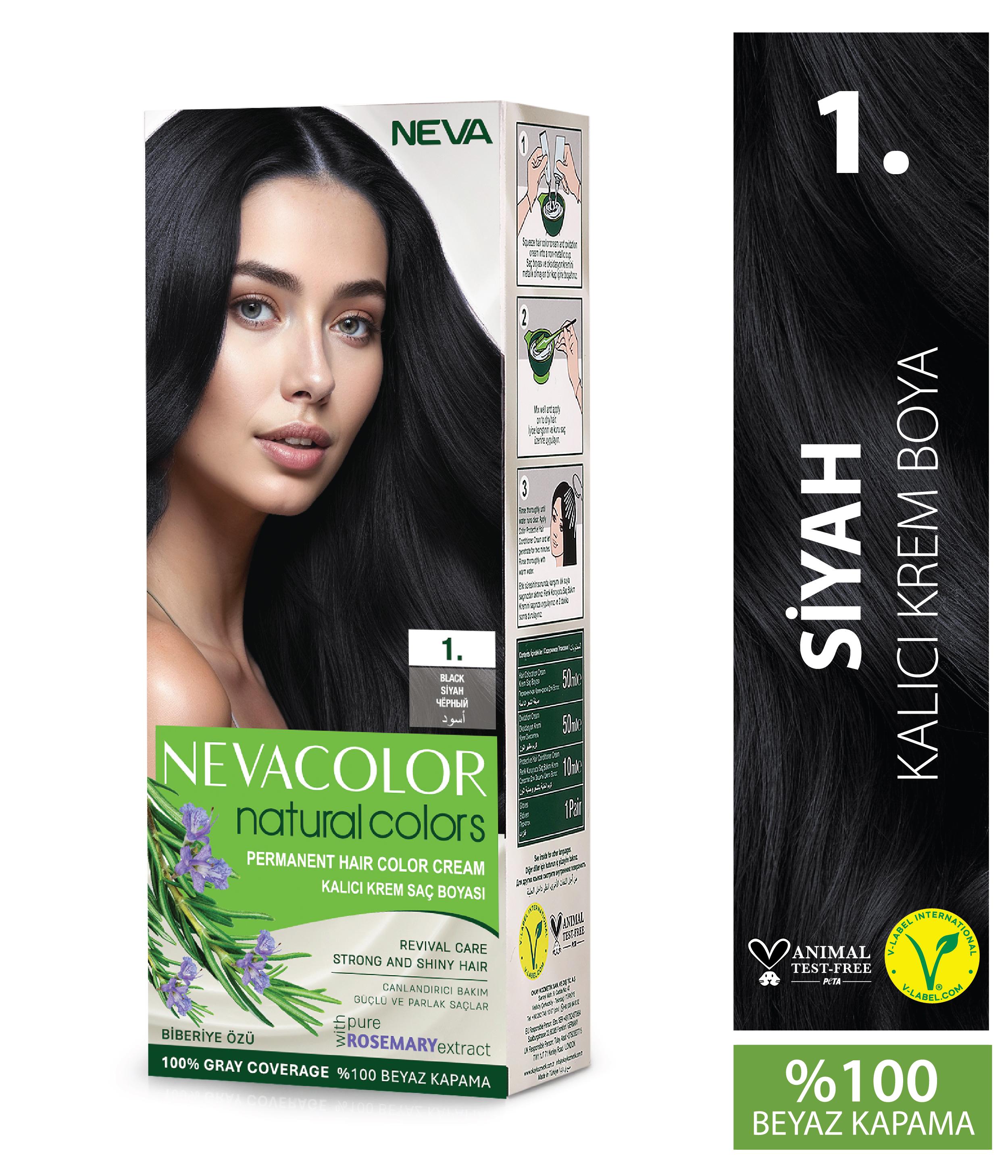 Nevacolor Natural Colors 1. Siyah - Kalıcı Krem Saç Boyası Seti