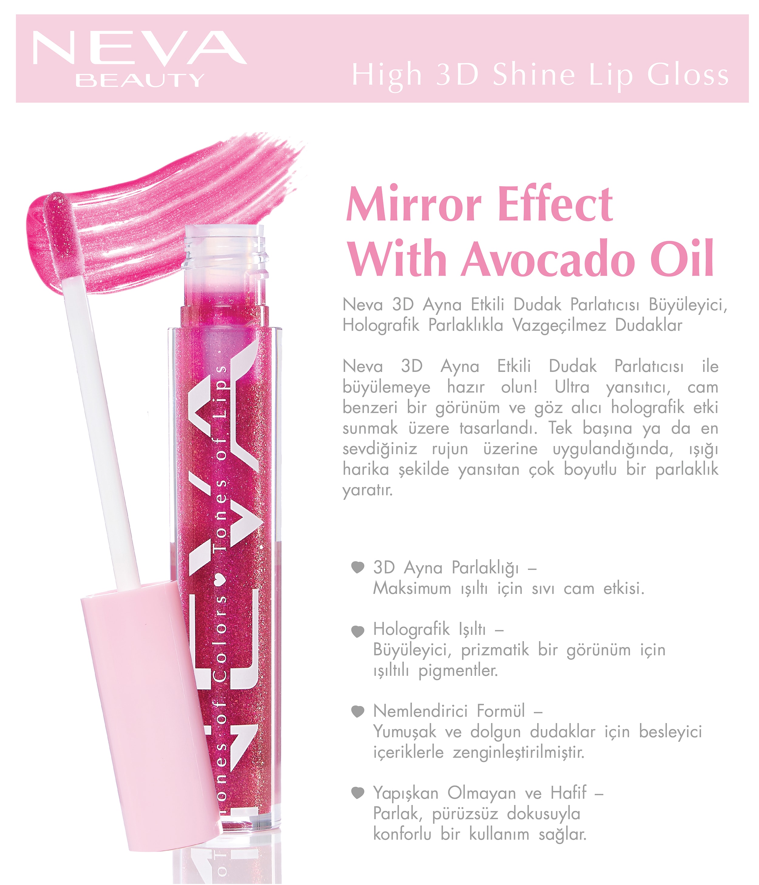 High 3D Shine Lip Gloss-Electric Pink Holo