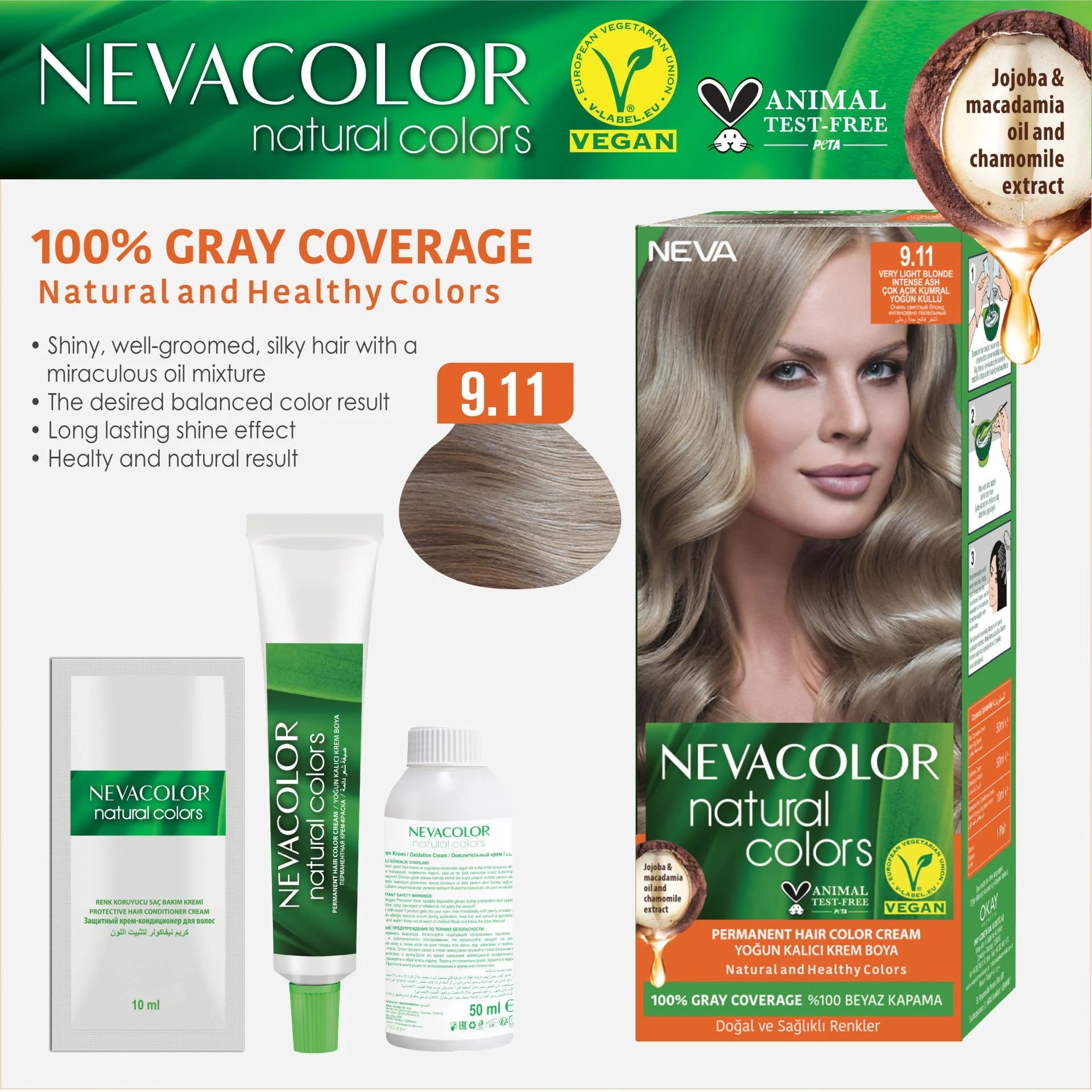 Natural Colors 2'Lİ SET 9.11 ÇOK AÇIK KUMRAL YOĞUN KÜLLÜ Kalıcı Krem Saç Boyası Seti