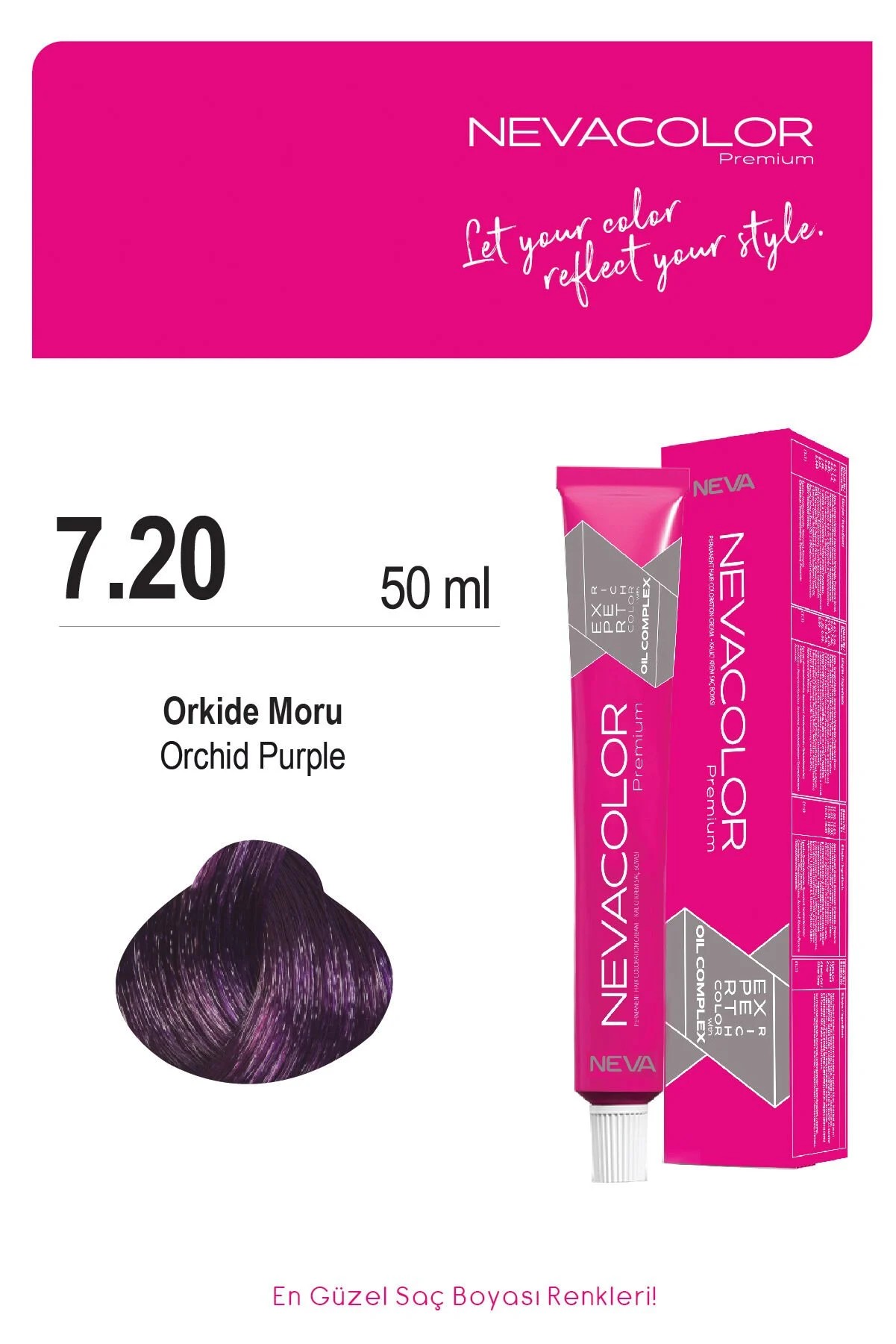 Nevacolor Premium 7.20 Orkide Moru - Kalıcı Krem Saç Boyası 50 g Tüp