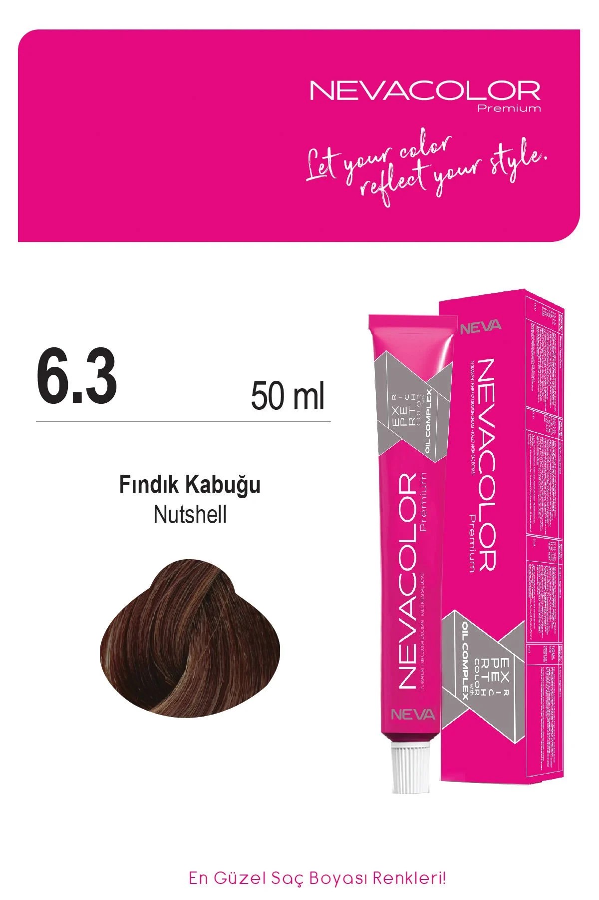 Nevacolor Premium 6.3 Fındık Kabuğu - Kalıcı Krem Saç Boyası 50 g Tüp