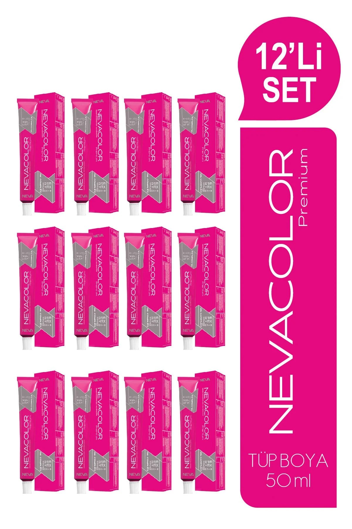 NEVACOLOR Premium 12'Lİ SET 6.20 PATLICAN MORU Kalıcı Krem Saç Boyası (50ml x 12 adet)