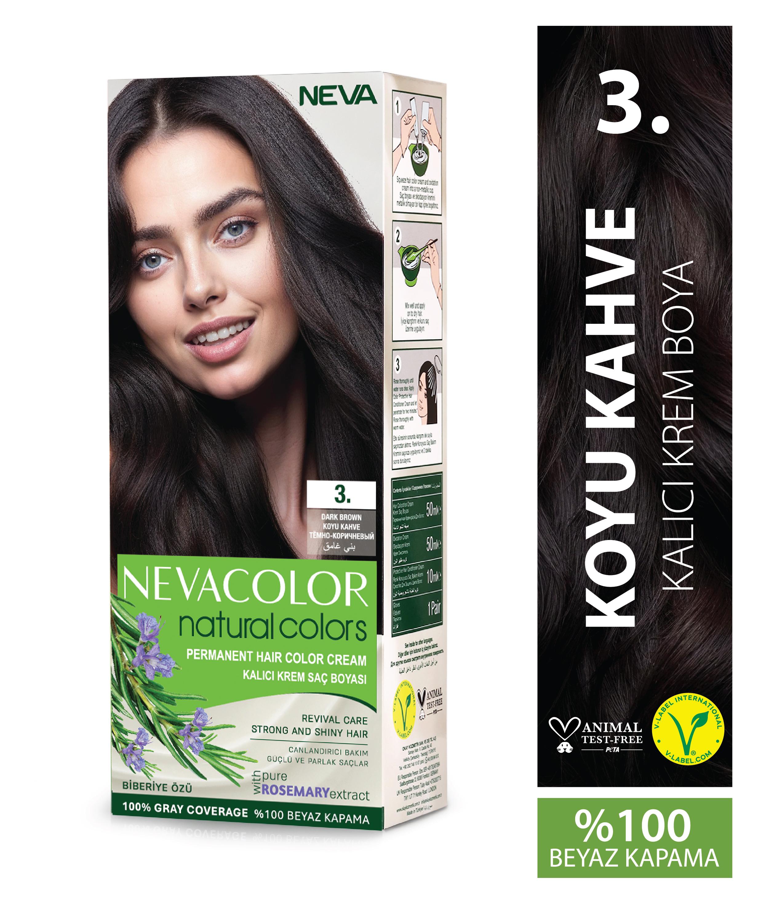 Nevacolor Natural Colors 3. Koyu Kahve - Kalıcı Krem Saç Boyası Seti