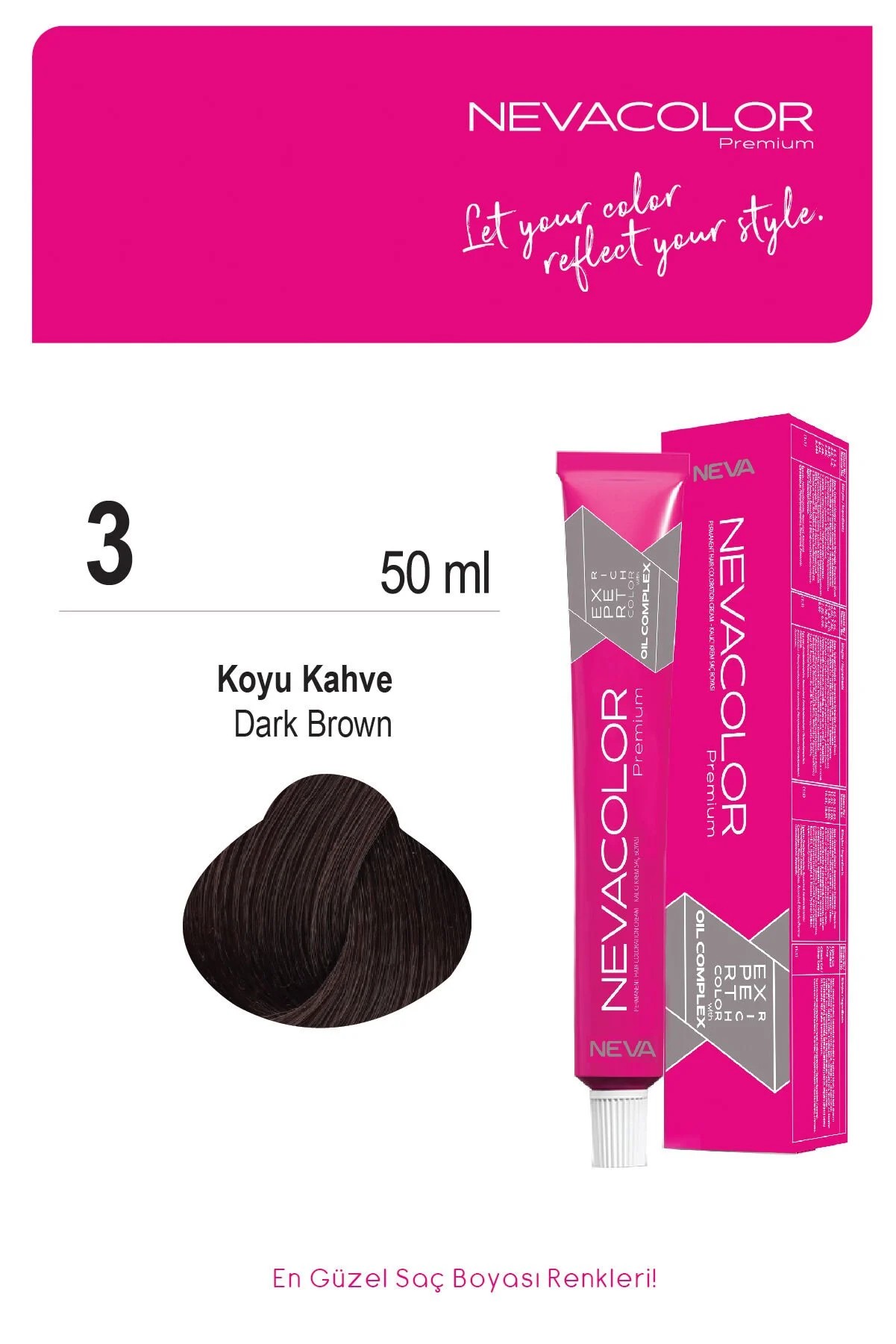 Nevacolor Premium 3. Koyu Kahve - Kalıcı Krem Saç Boyası 50 g Tüp