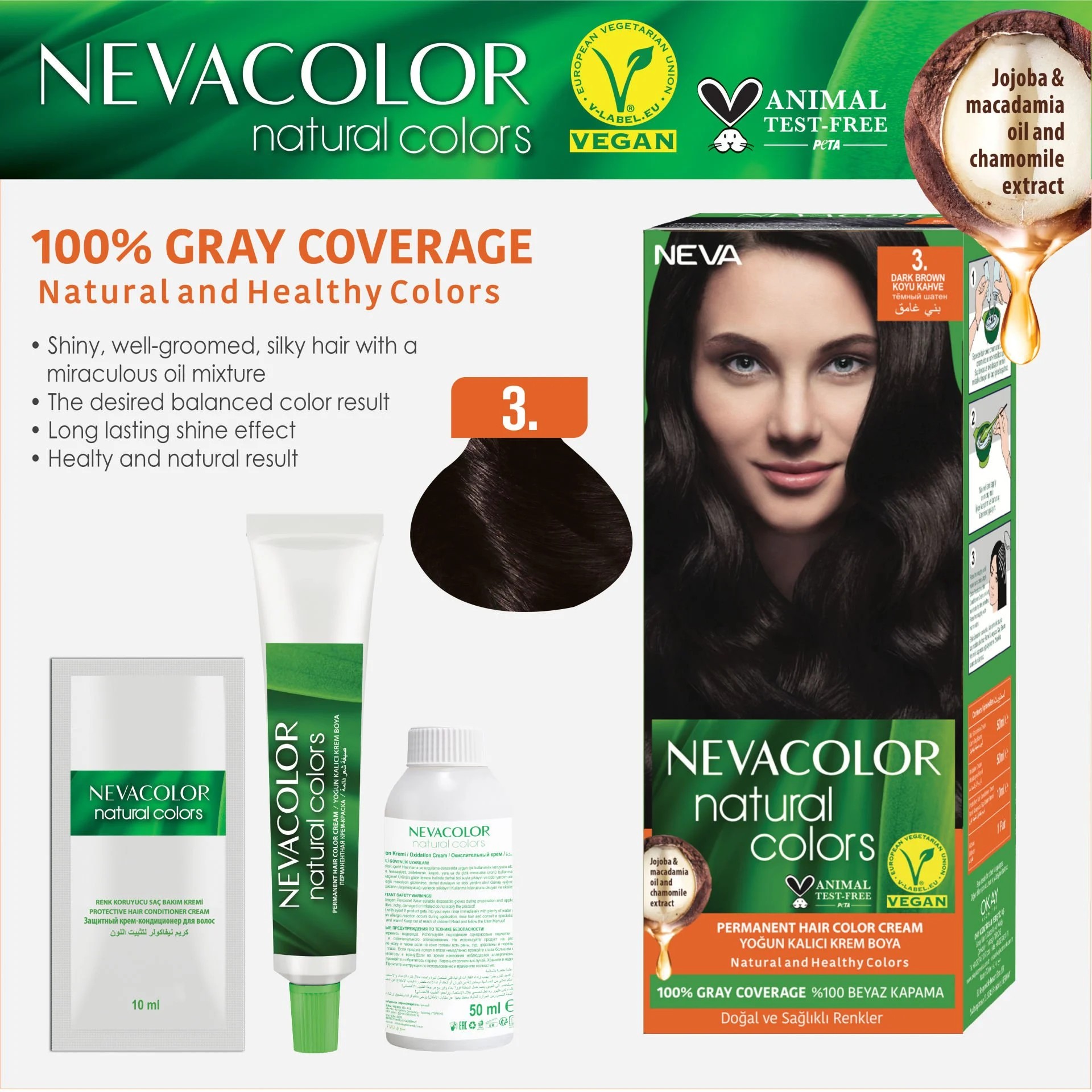 Natural Colors 2'Lİ SET 3. KOYU KAHVE Kalıcı Krem Saç Boyası Seti
