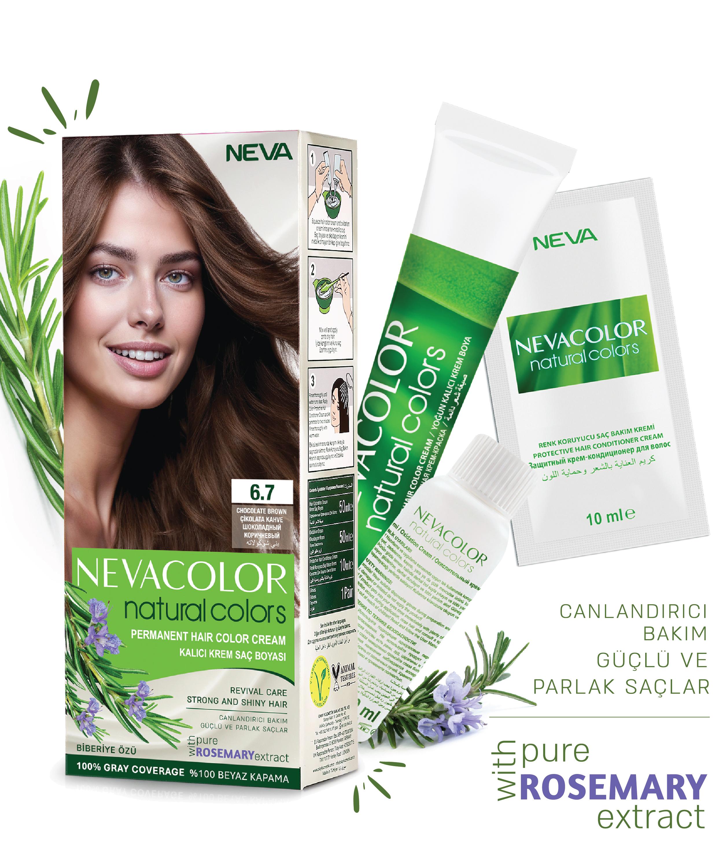 Nevacolor Natural Colors 6.7 Çikolata Kahve - Kalıcı Krem Saç Boyası Seti