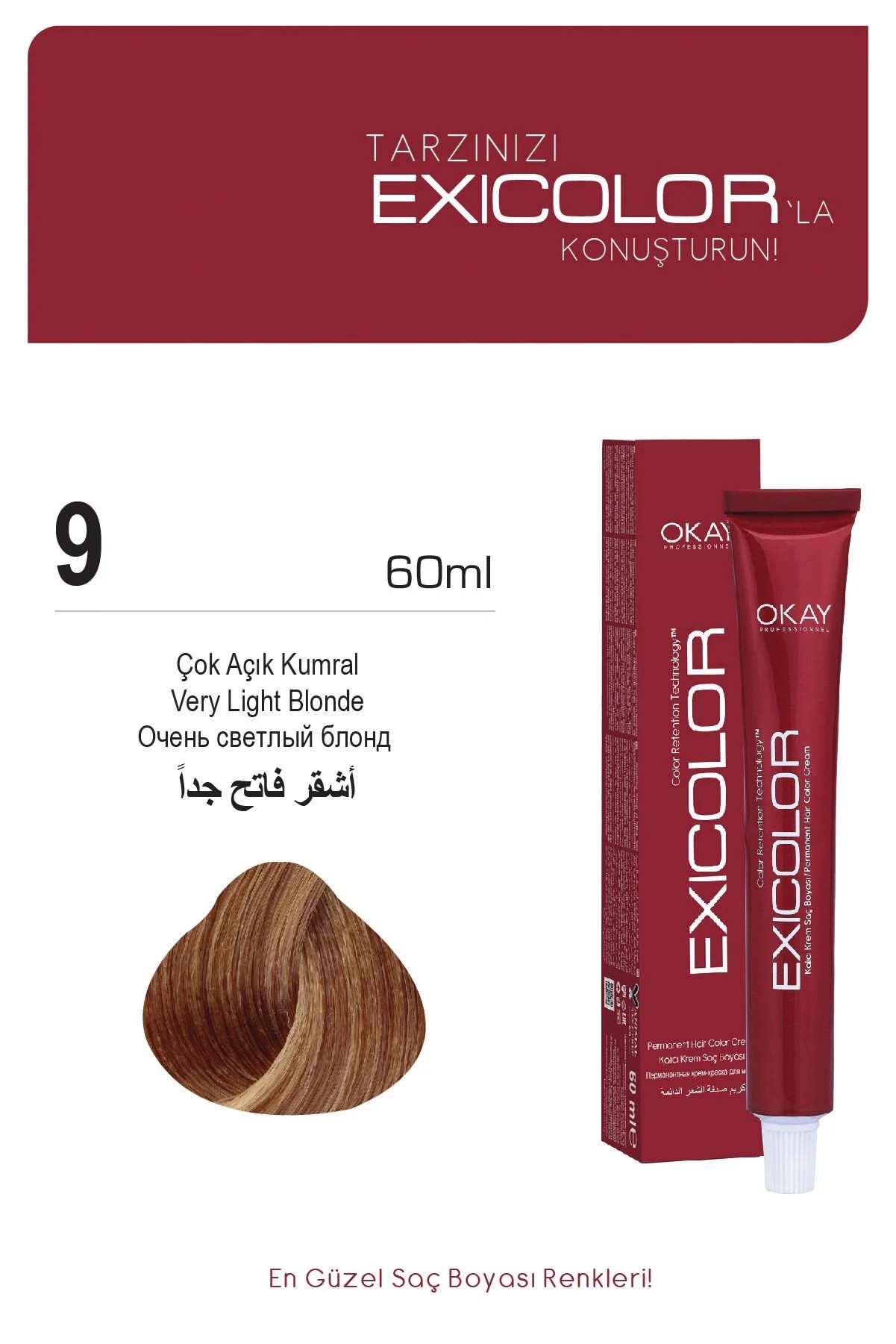 Exicolor 9. Çok Açık Kumral - Kalıcı Krem Saç Boyası 60 ml Tüp