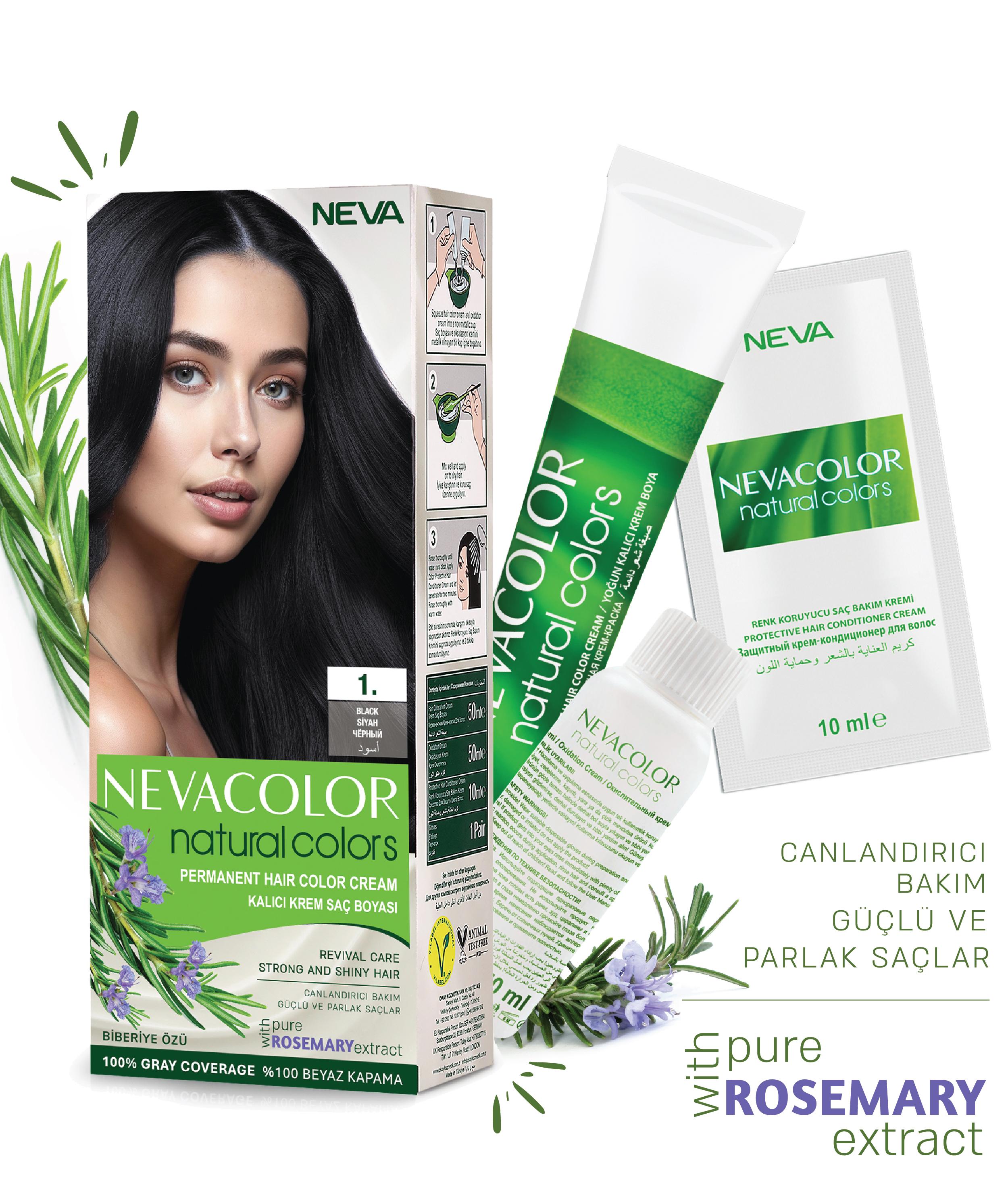 Nevacolor Natural Colors 1. Siyah - Kalıcı Krem Saç Boyası Seti