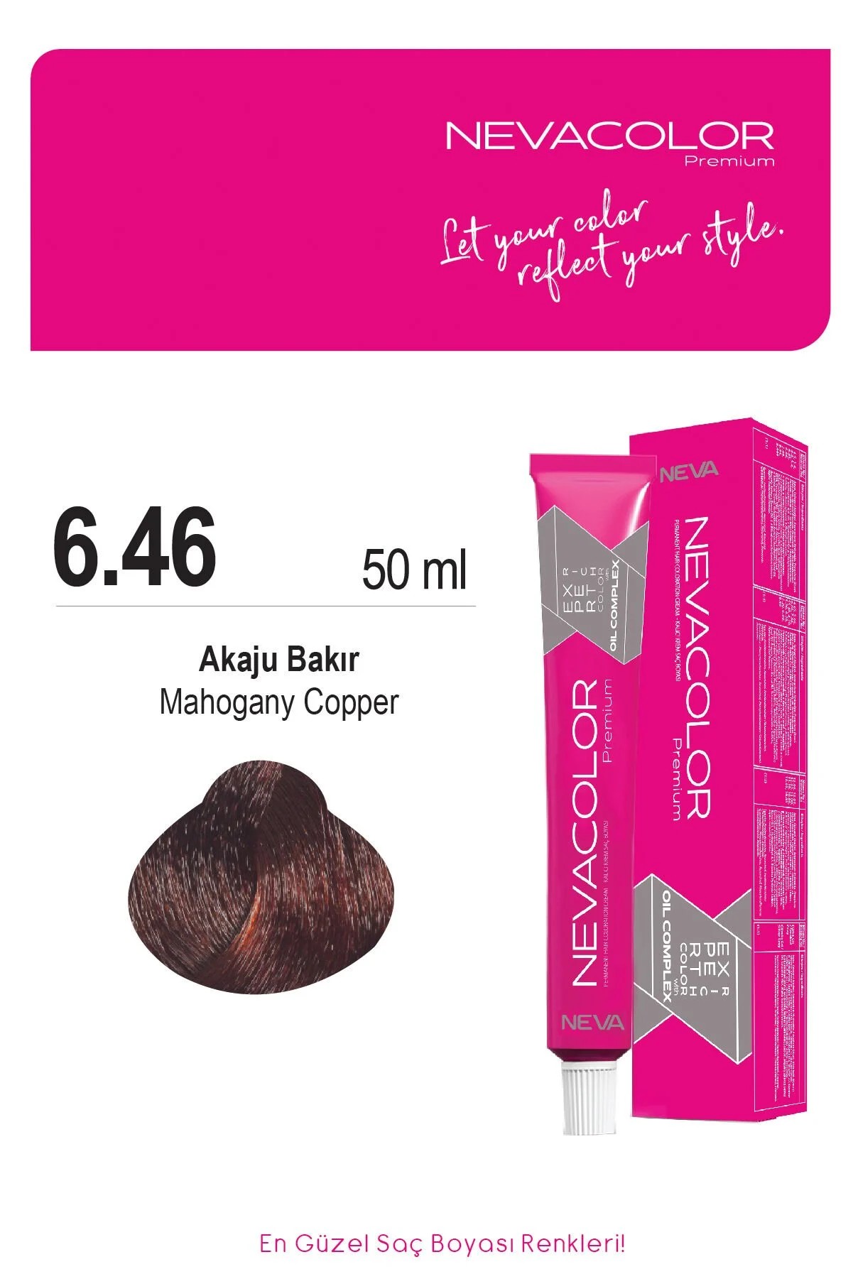 Nevacolor Premium 6.46 Akaju Bakır - Kalıcı Krem Saç Boyası 50 g Tüp