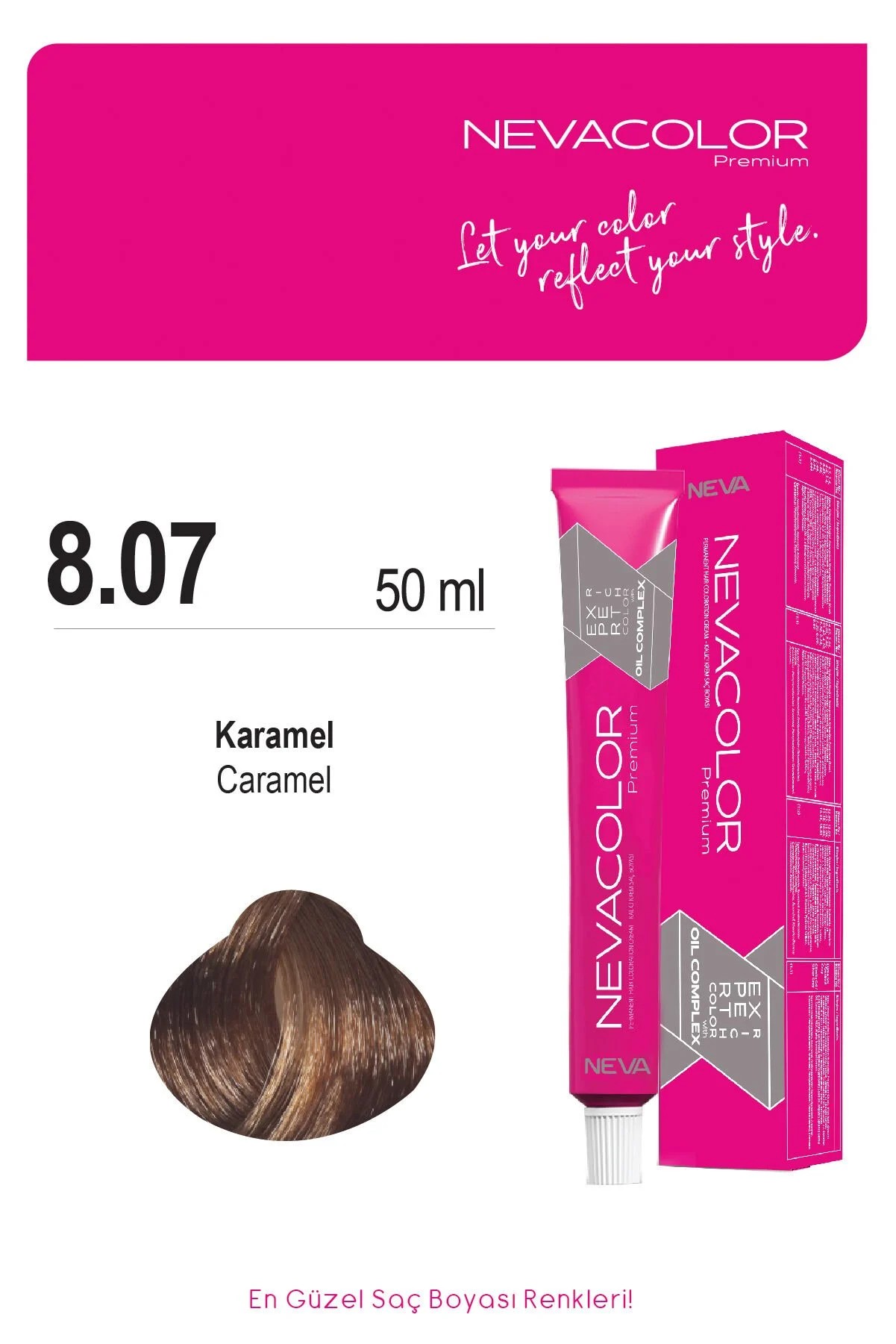 Nevacolor Premium 8.07 Karamel - Kalıcı Krem Saç Boyası 50 g Tüp