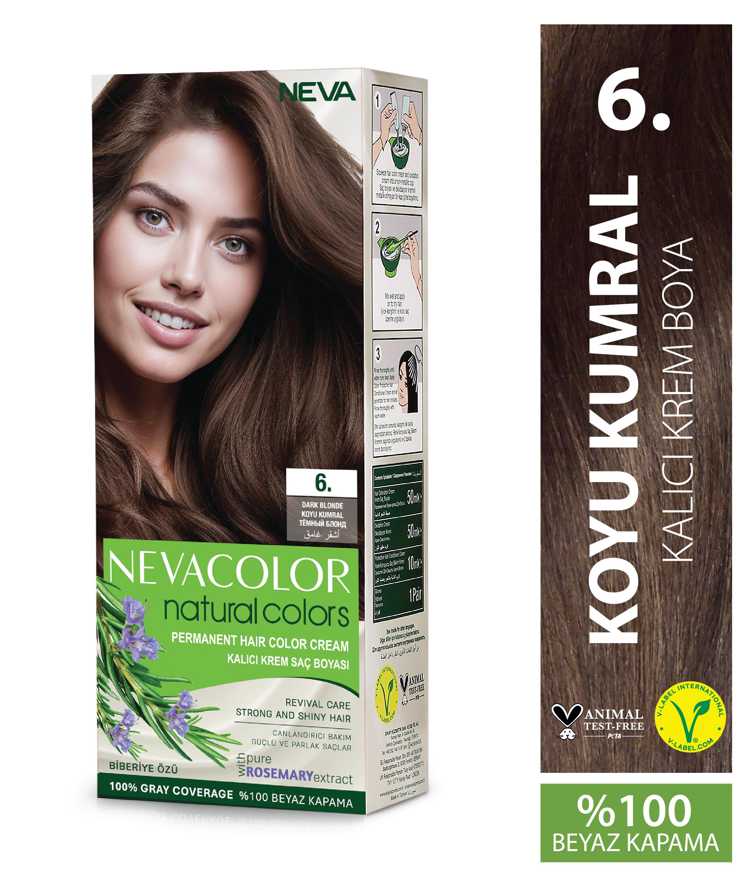 Nevacolor Natural Colors 6. Koyu Kumral - Kalıcı Krem Saç Boyası Seti