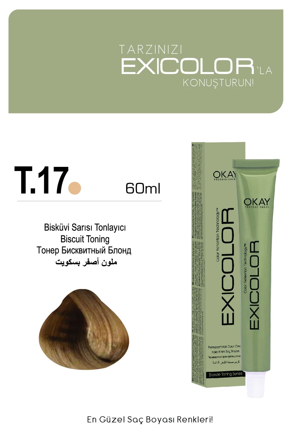 Exicolor T.17 Bisküvi Sarısı Tonlayıcı - Kalıcı Krem Saç Boyası 60 ml Tüp